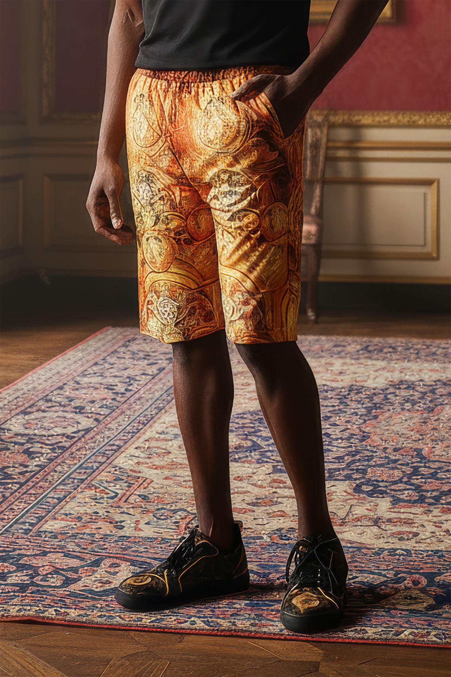 Barabas Men's Golden Medusa Leopard Baroque Shorts 2PSP08 Gold