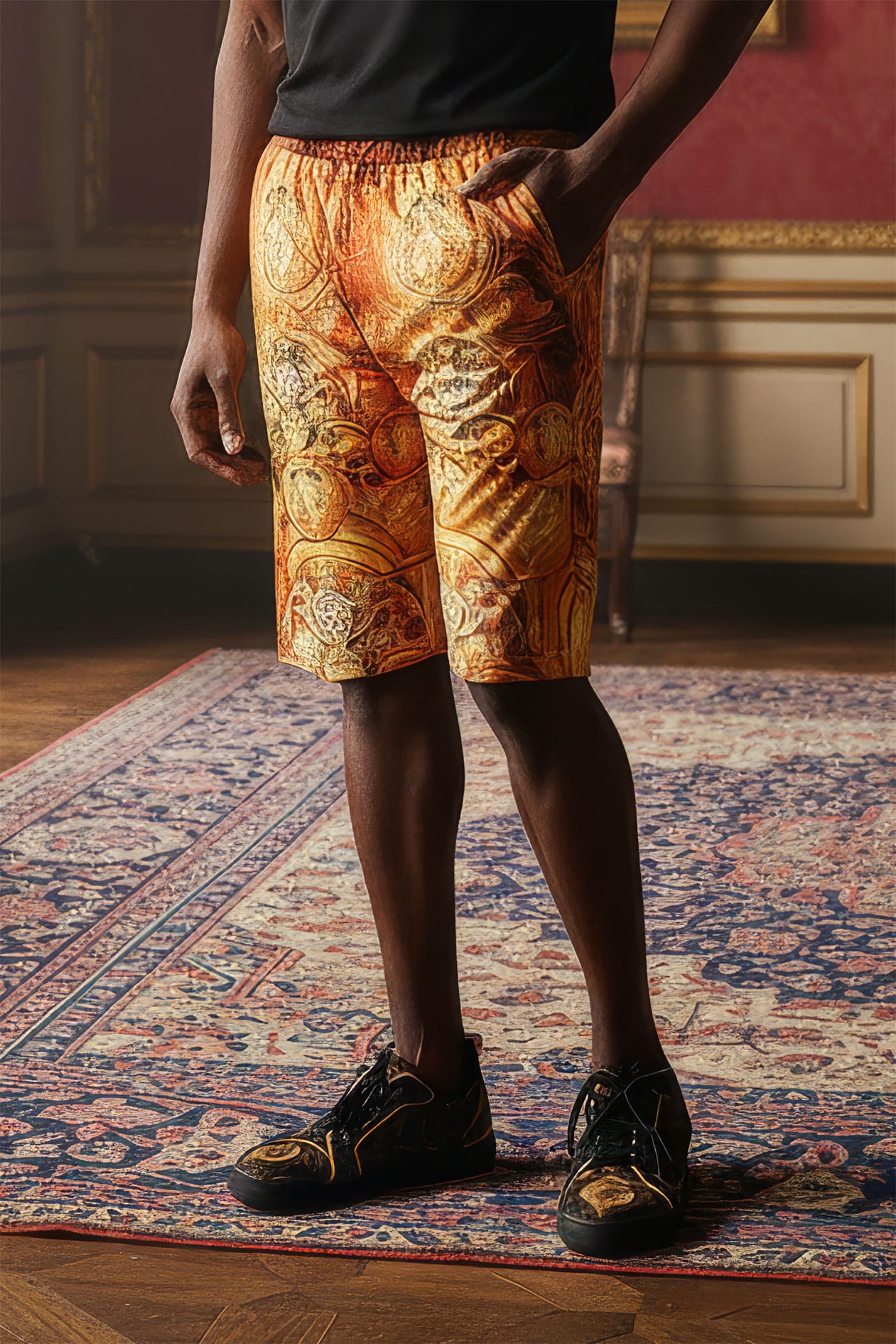 Barabas Men's Golden Medusa Leopard Baroque Shorts 2PSP08 Gold