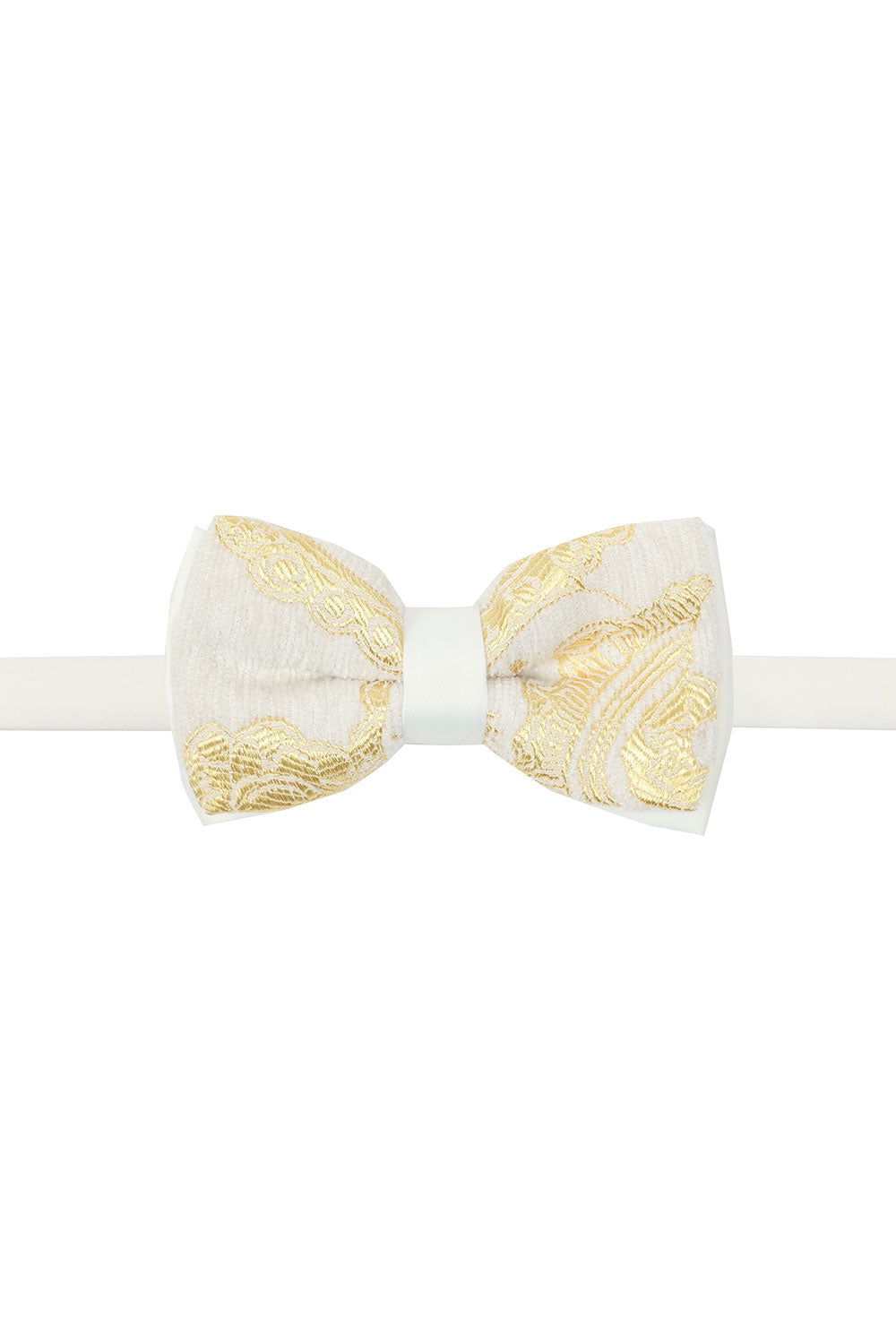 BARABAS Men's Paisley Pattern Design Bow Tie 2BW3101 White Gold