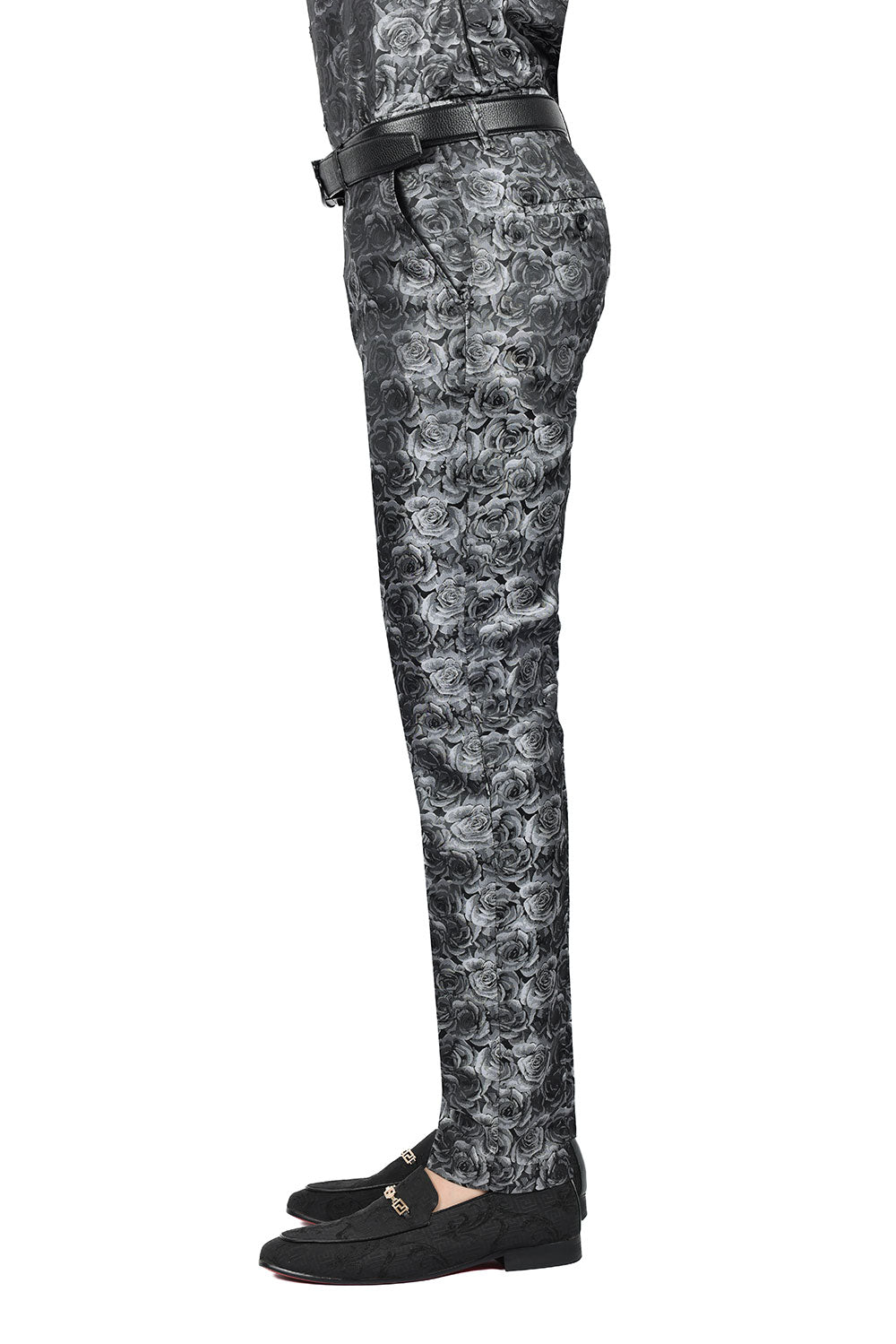 Barabas Men's Floral Rose Shiny Metallic Dress Pants 2CP03 Gray
