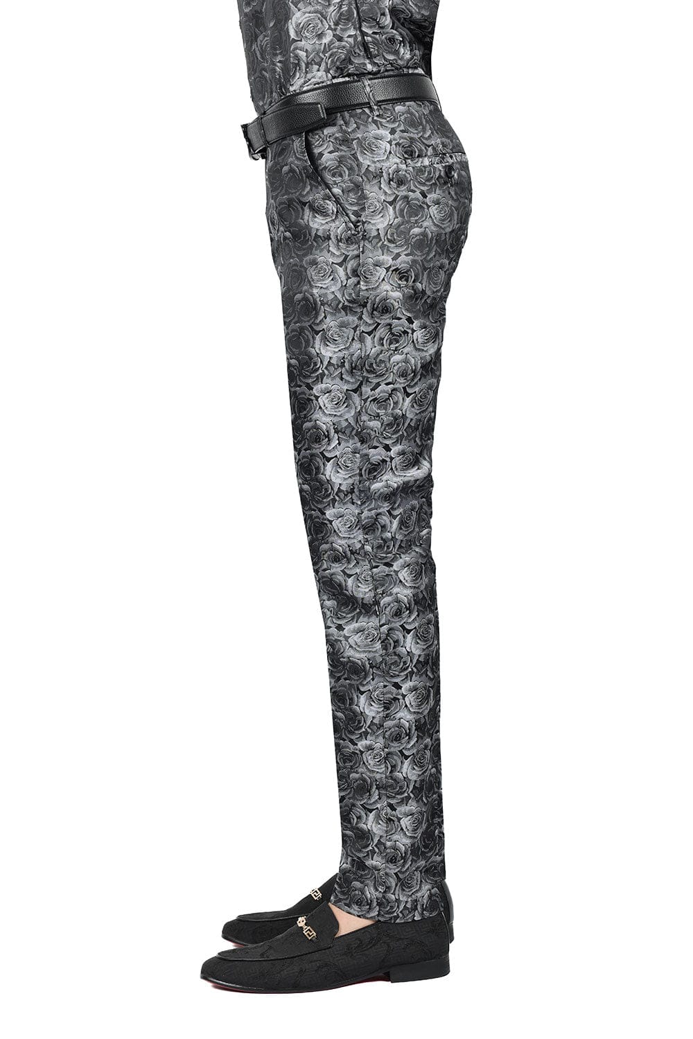 Barabas Men's Floral Rose Shiny Metallic Dress Pants 2CP03 Gray