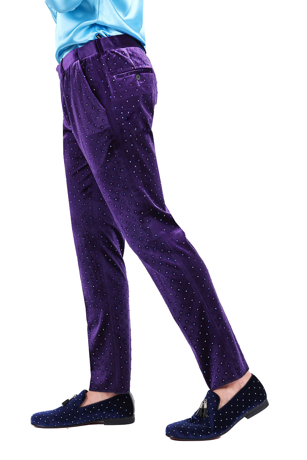 Barabas Men's Rhinestone Velvet Slim Fit Chino Dress Pants 2CP3020 Purple