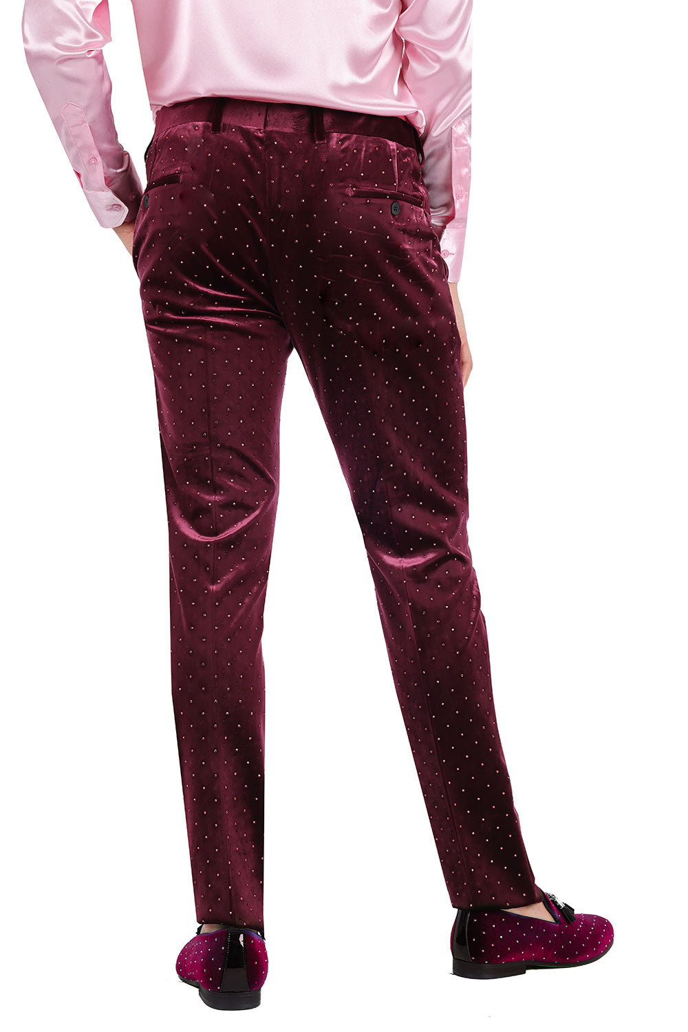 Barabas Men's Rhinestone Velvet Slim Fit Chino Dress Pants 2CP3020 Wine
