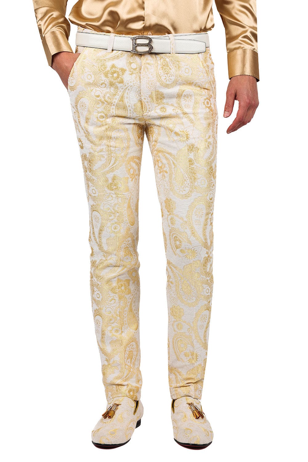 Barabas Men's Paisley Floral Print Design Luxury Pants 2CP3101 Gold