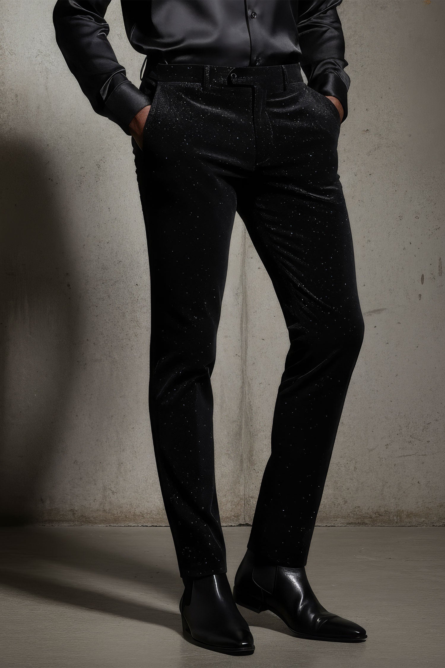 BARABAS Men's Solid With Sparkly Glittery Chino Pants 2CP3106 Black Silver