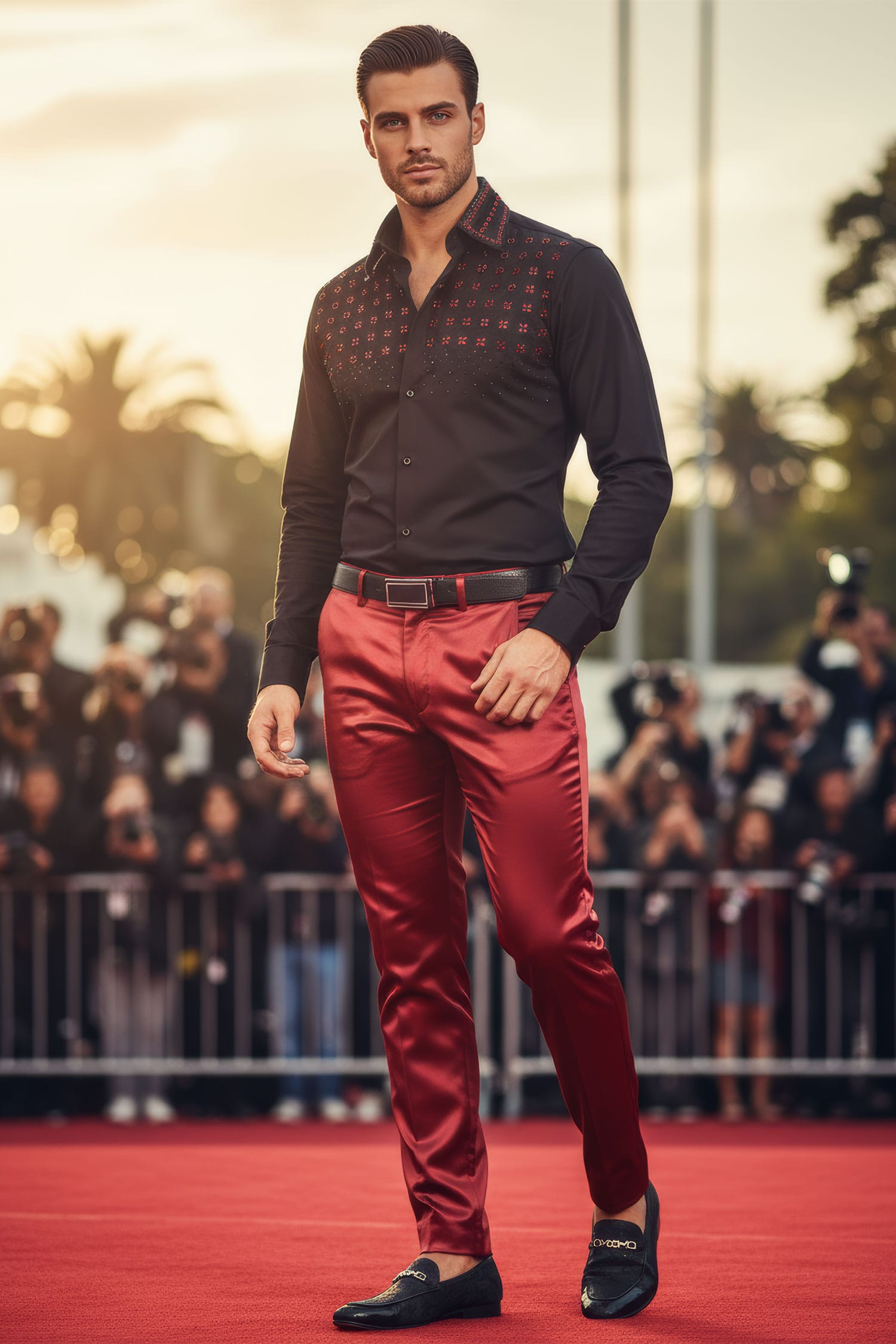 Barabas Men's Satin Solid Design Shiny Luxury Chino Pants 2CP3114 Burgundy