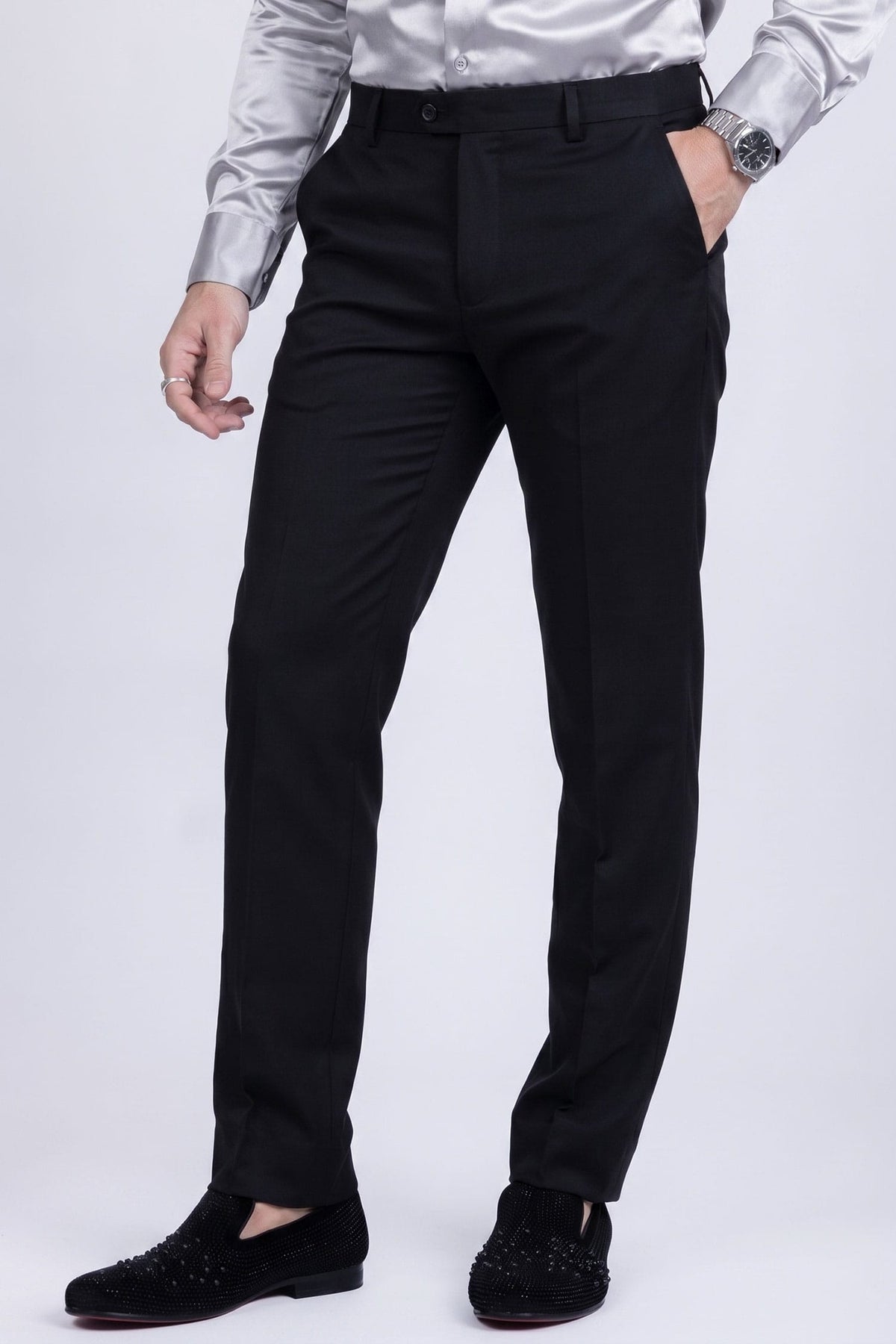 Barabas Men's Matte Solid Color Dress Pants 2CPR6 #Color_Black