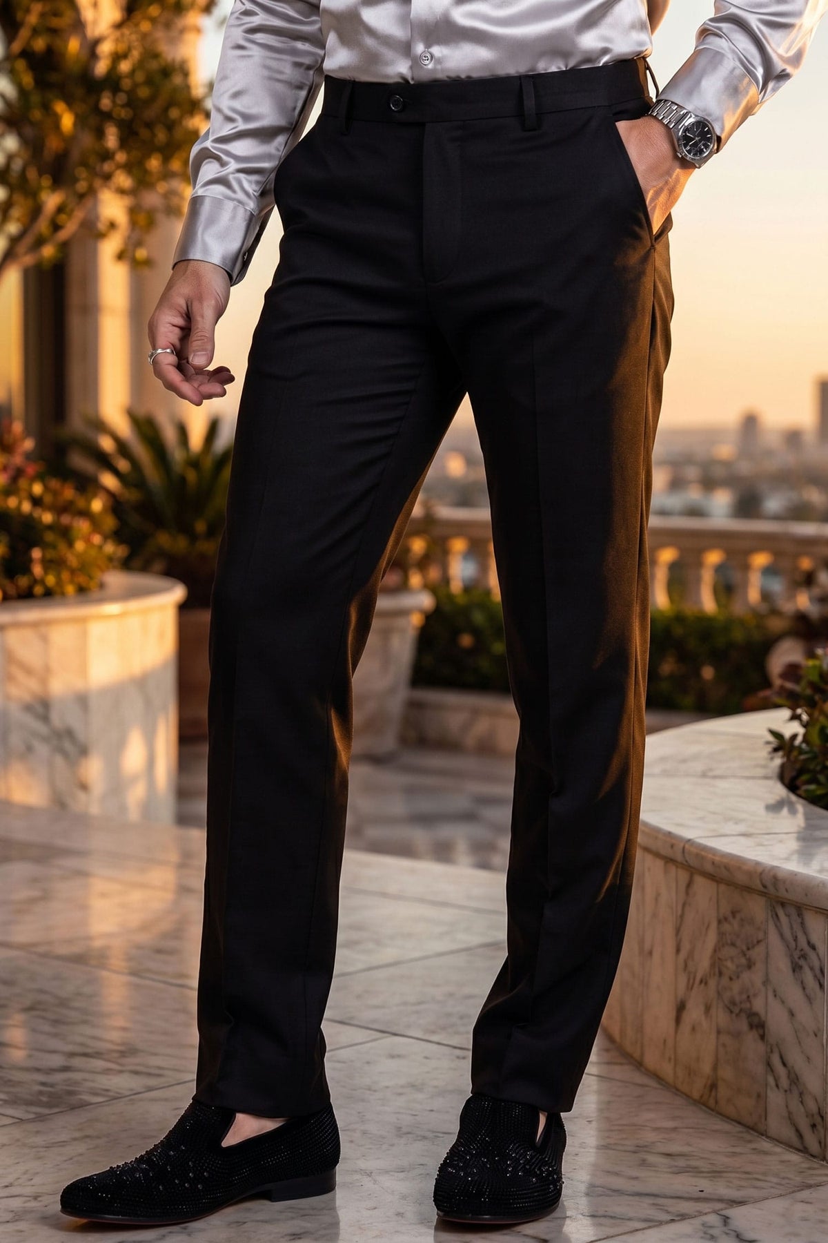 Barabas Men's Matte Solid Color Chino Dress Pants 2CPR6 #Color_Black