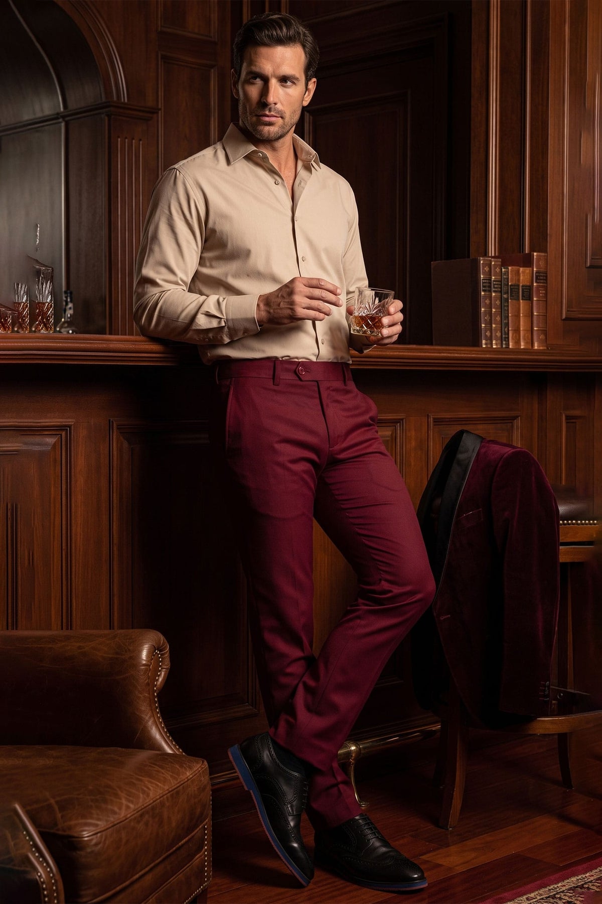 Barabas Men's Matte Solid Color Chino Dress Pants 2CPR6 #Color_Cabernet
