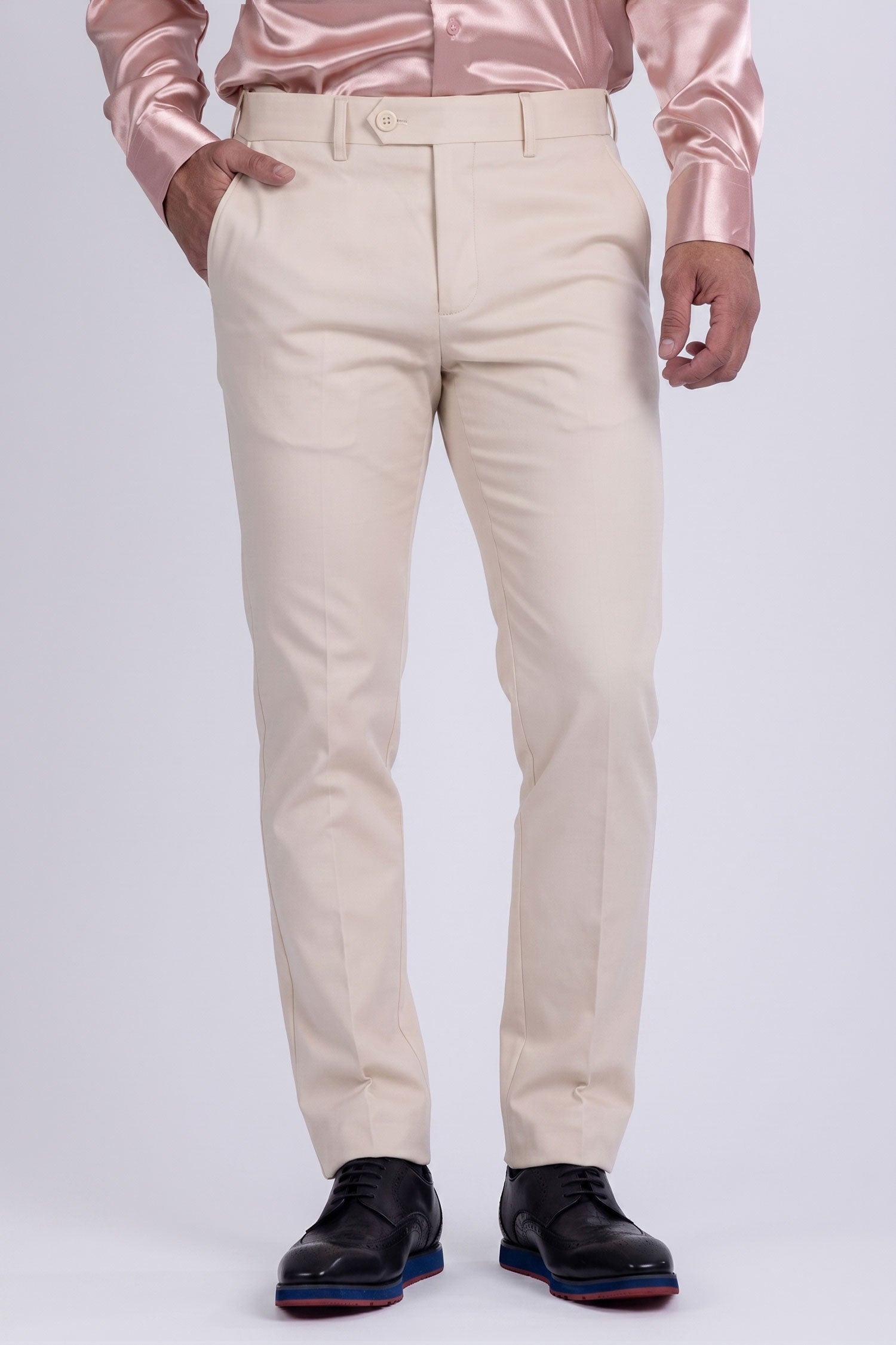 Barabas Men's Matte Solid Color Dress Pants 2CPR6 Cream