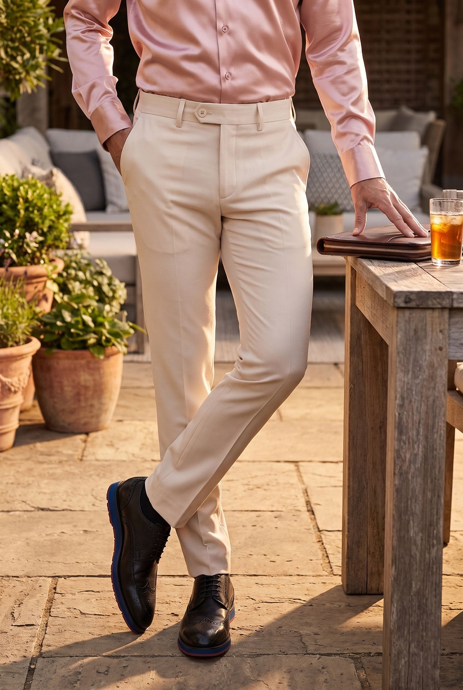 Barabas Men's Matte Solid Color Chino Dress Pants 2CPR6 Cream