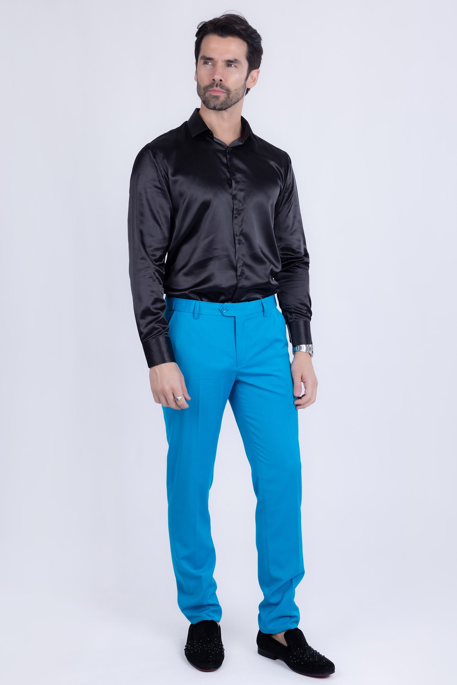 Barabas Men's Matte Solid Color Chino Dress Pants 2CPR6 Blue