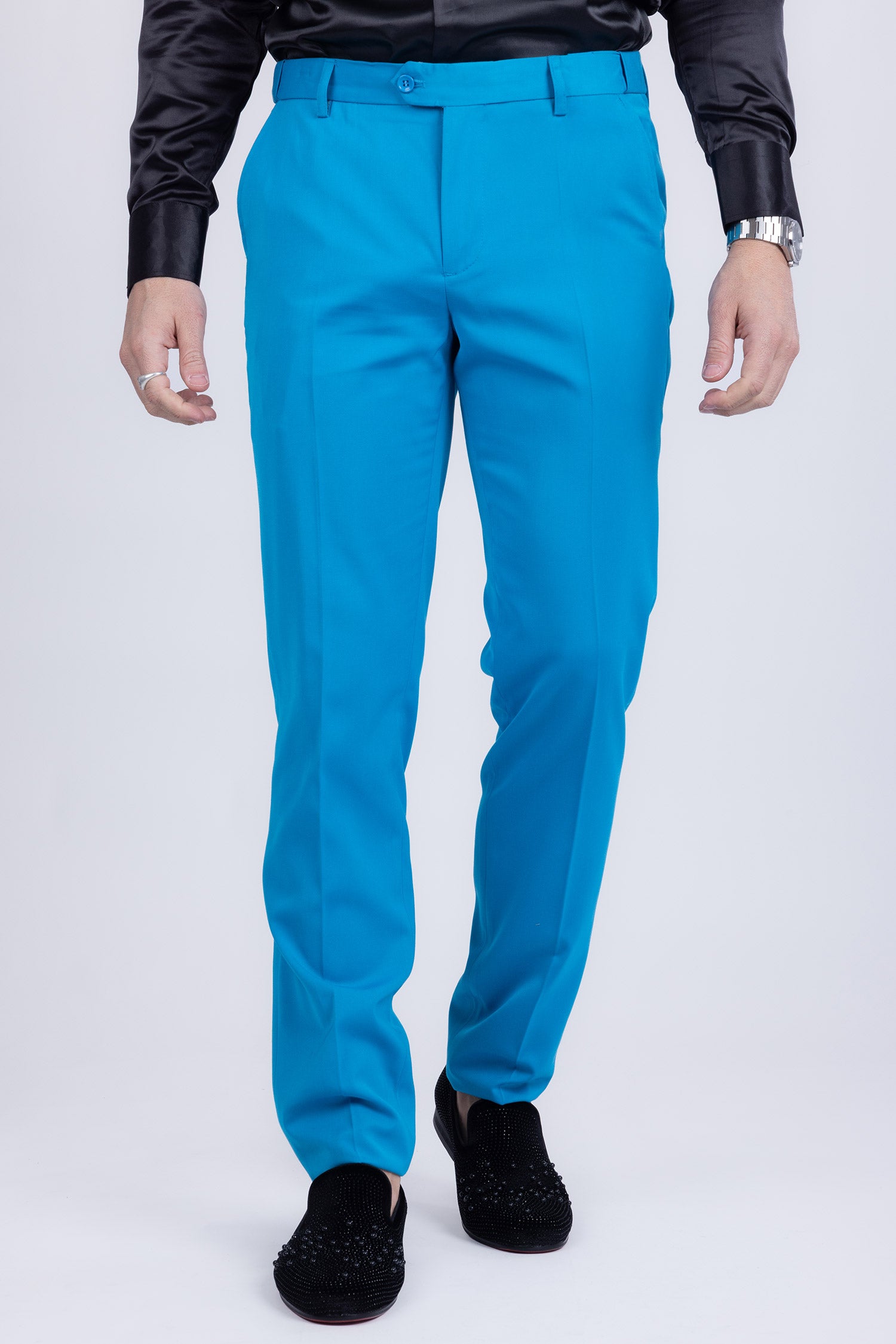 Barabas Men's Matte Solid Color Chino Dress Pants 2CPR6 Blue