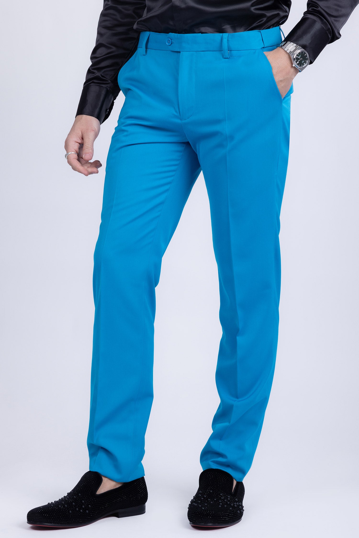 Barabas Men's Matte Solid Color Chino Dress Pants 2CPR6 Blue