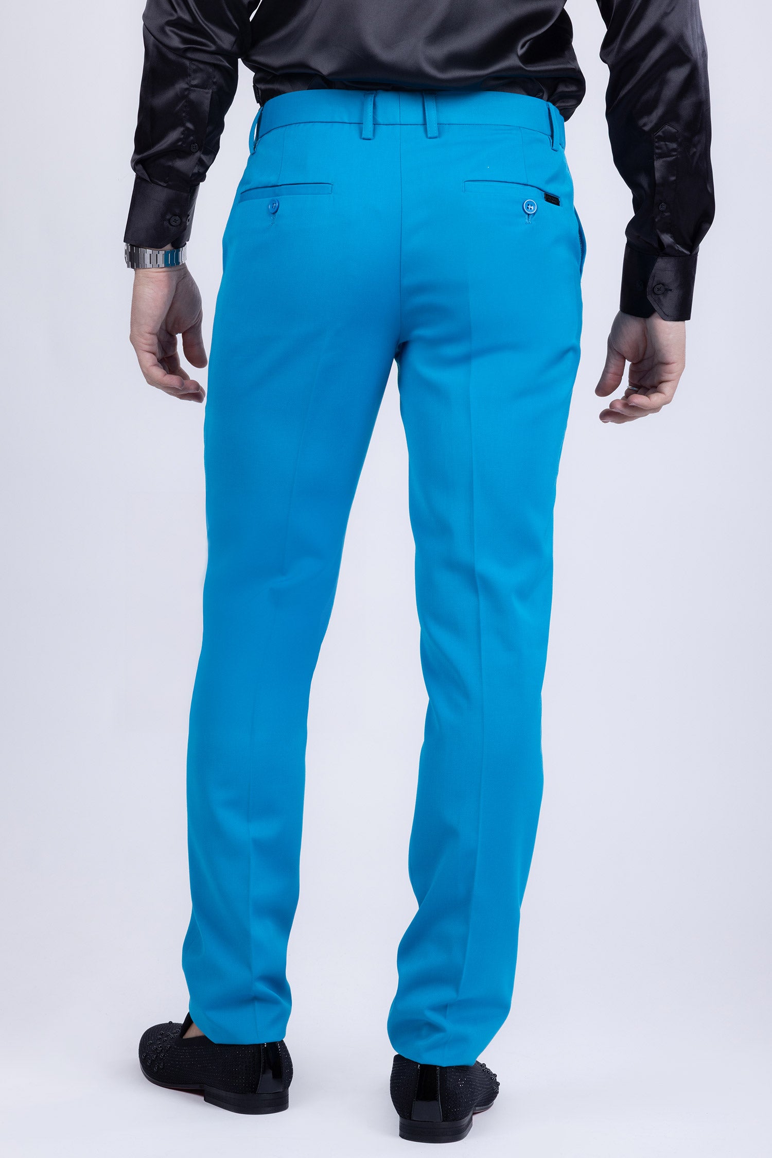 Barabas Men's Matte Solid Color Chino Dress Pants 2CPR6 Blue