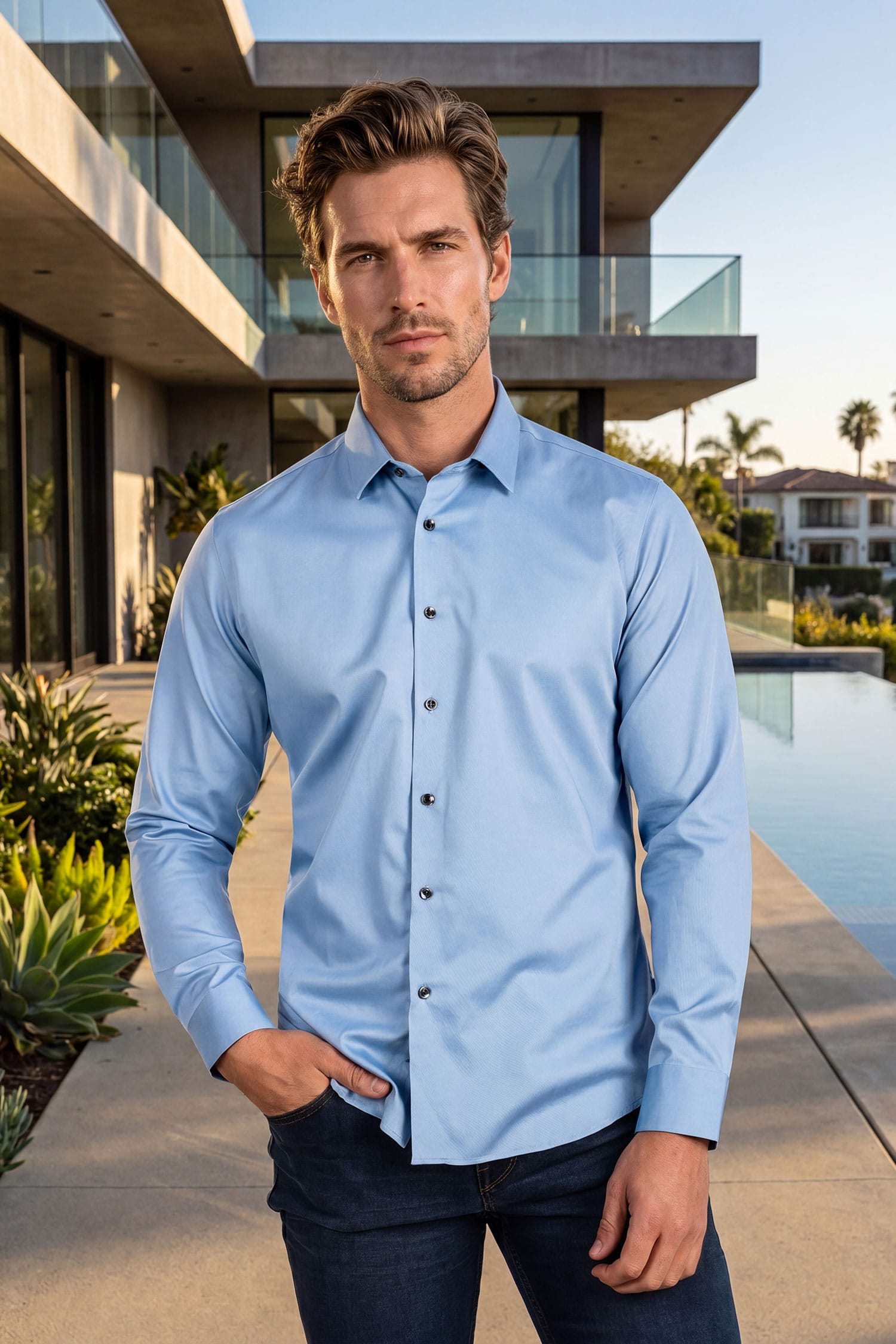 BARABAS Men's Solid Basic Palin Premium Button Down Dress Shirts 2DPS01 Blue