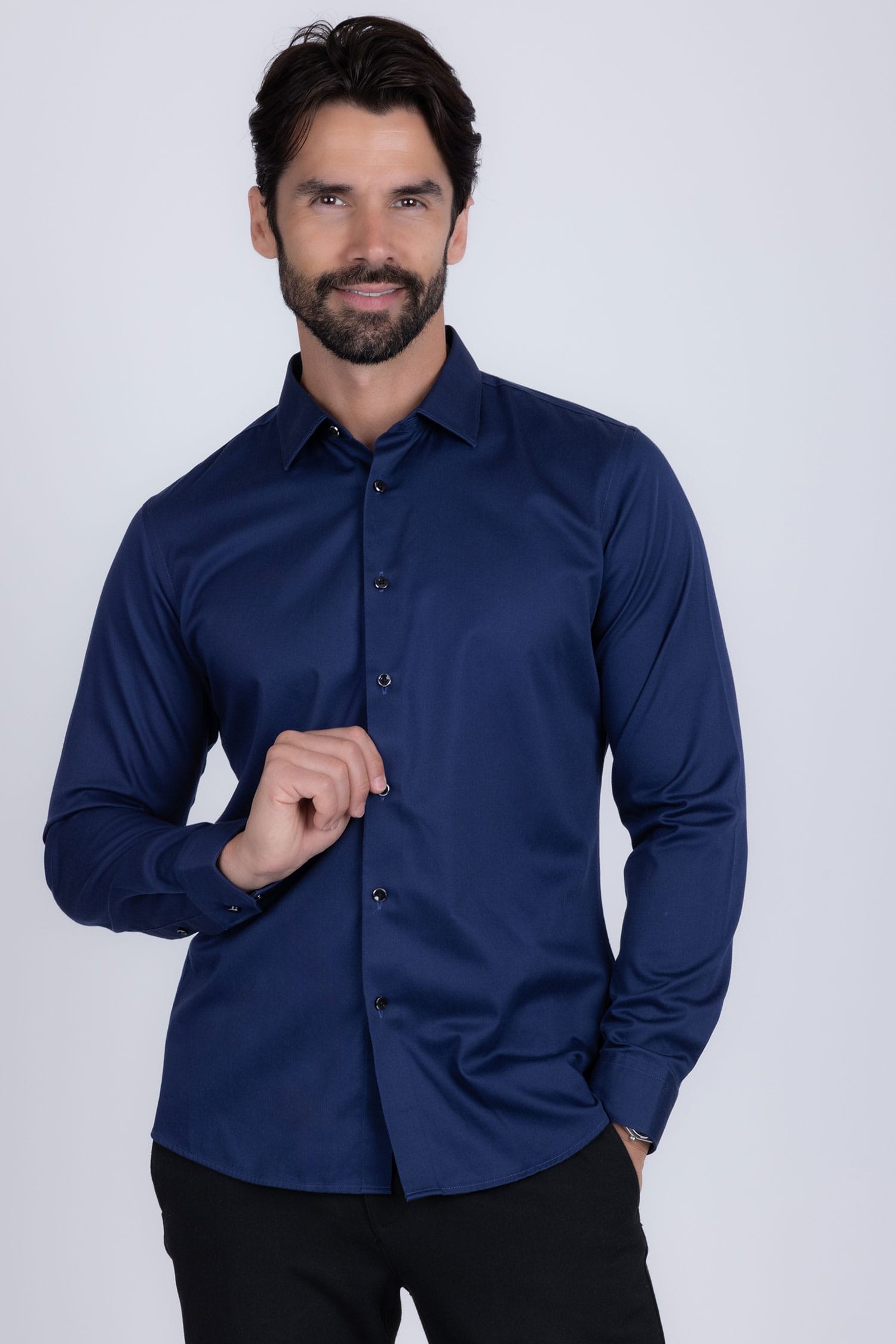 BARABAS Men's Solid Basic Palin Premium Button Down Dress Shirts 2DPS01 Navy