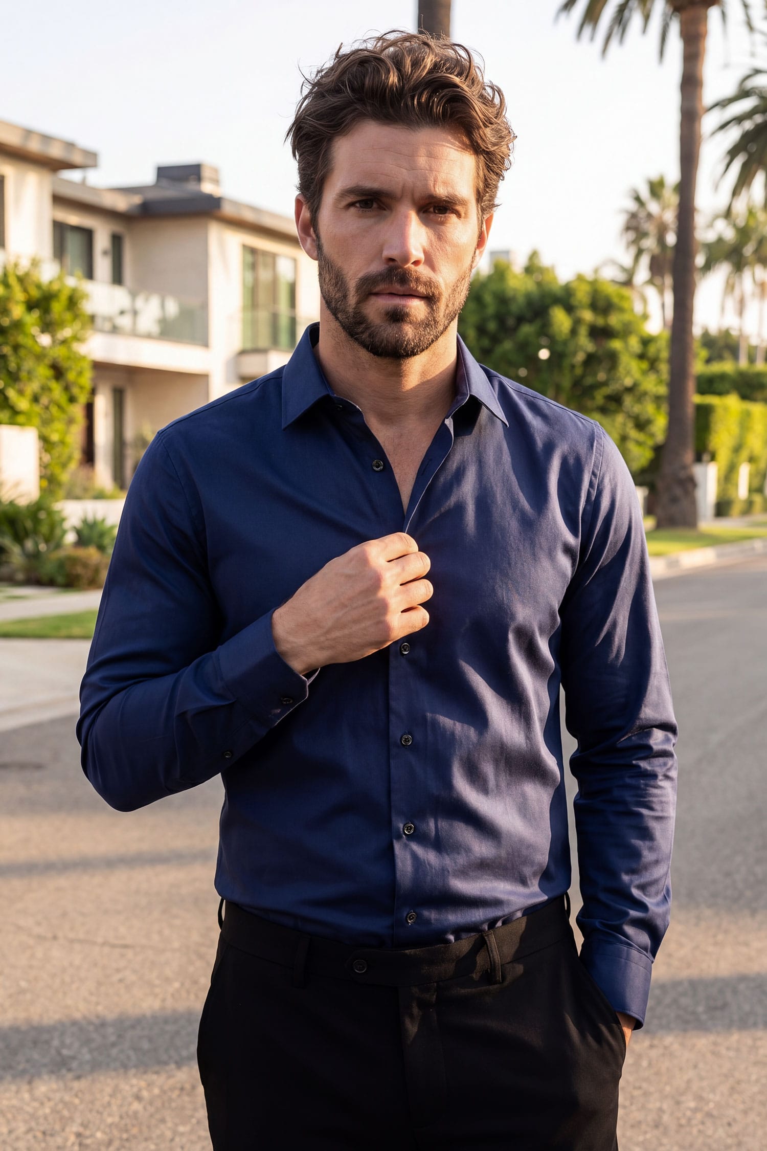 BARABAS Men's Solid Basic Palin Premium Button Down Dress Shirts 2DPS01 Navy