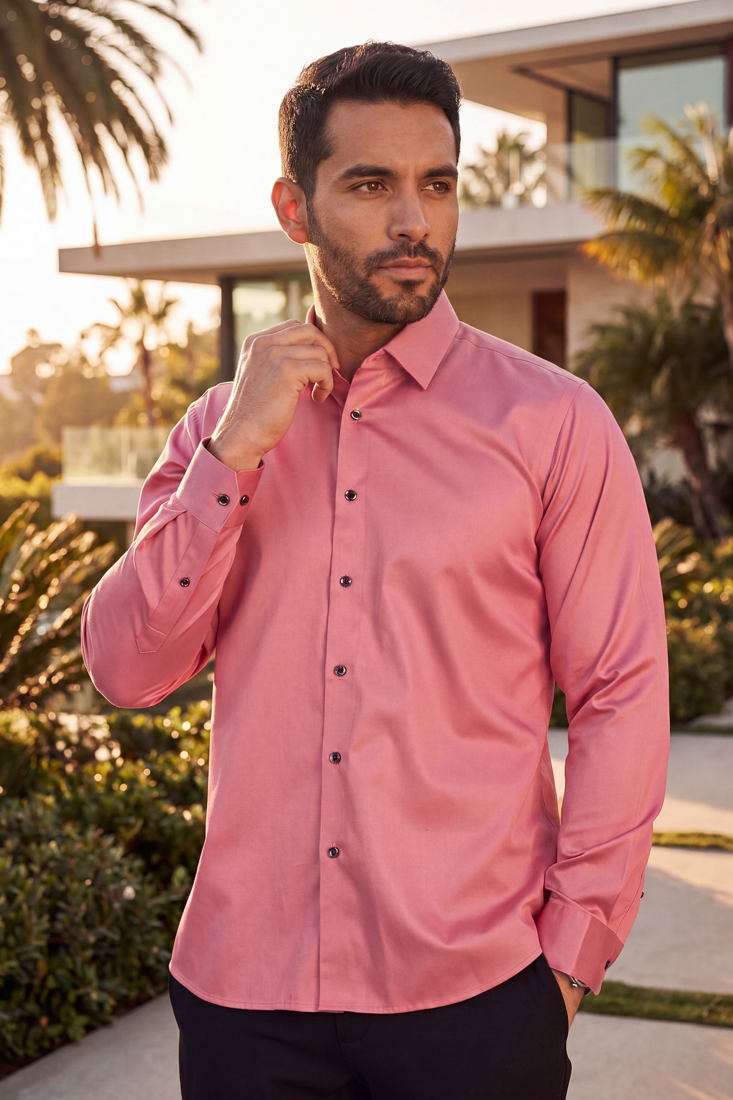 BARABAS Men's Solid Basic Palin Premium Button Down Dress Shirts 2DPS01 Rose Pink
