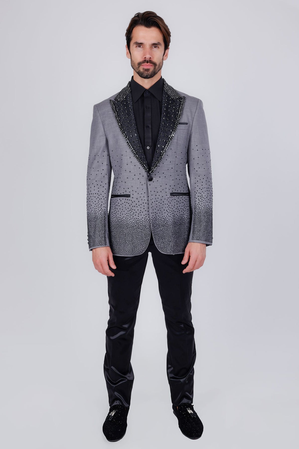 Barabas Men's Rhinestone Peak Lapel Luxury Blazer 2EBL3 Grey