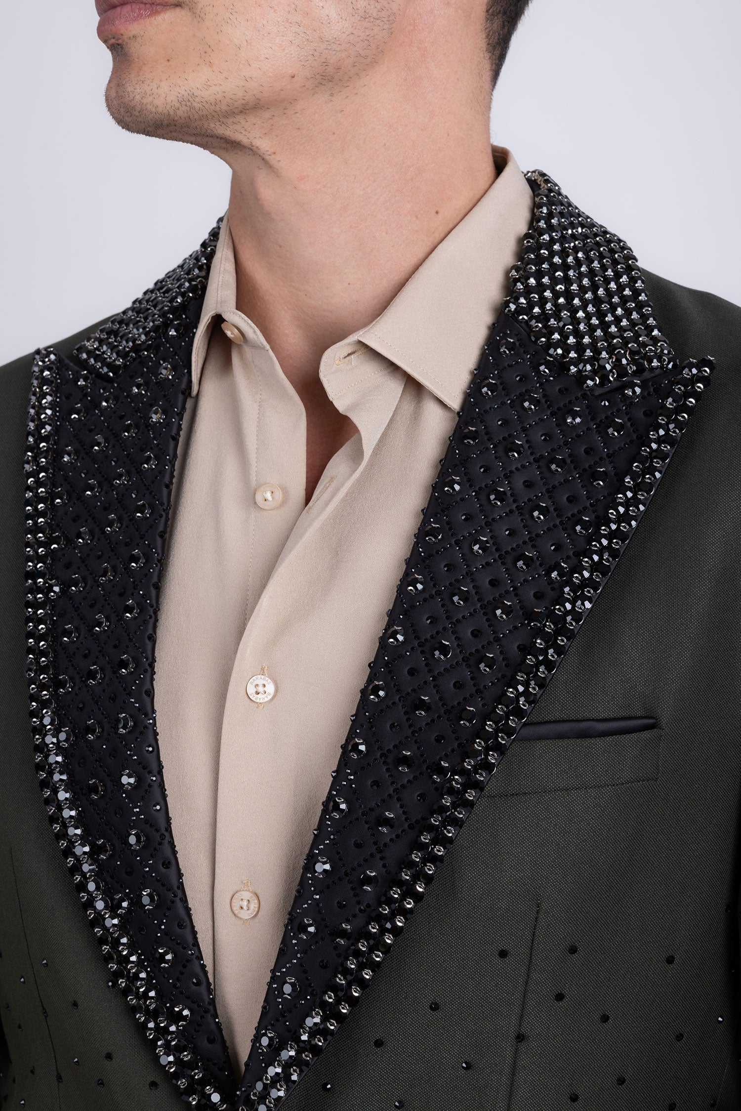 Barabas Men's Rhinestone Peak Lapel Luxury Blazer 2EBL3 Olive