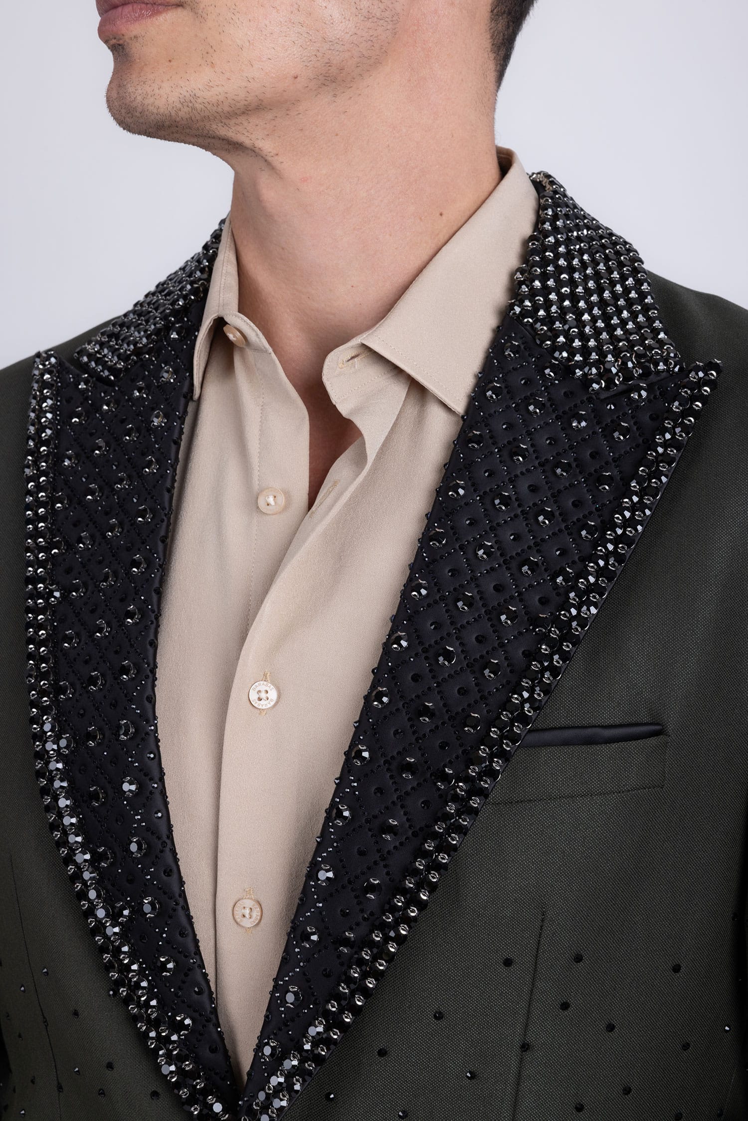 Barabas Men's Rhinestone Peak Lapel Luxury Blazer 2EBL3 Olive