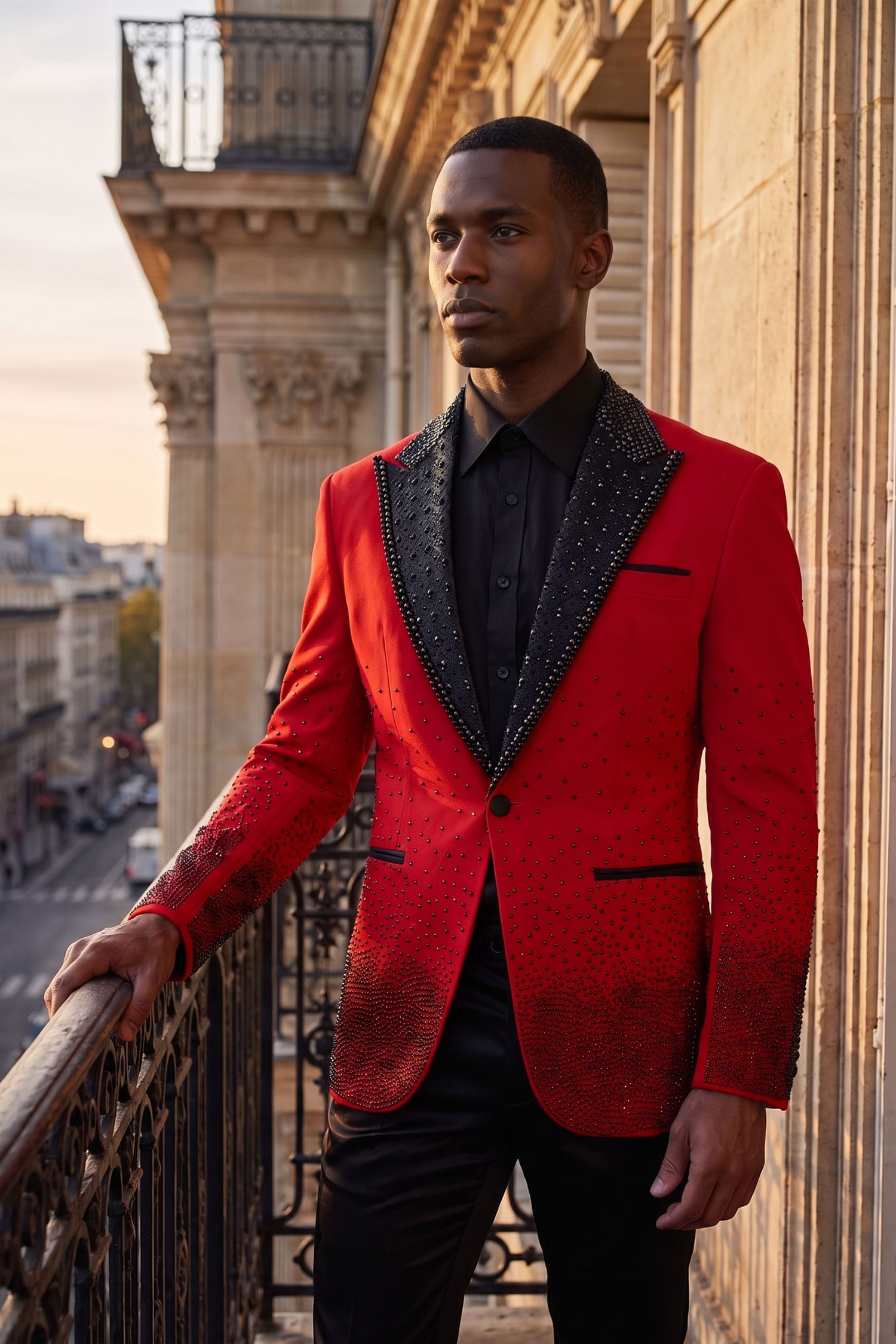 Barabas Men's Rhinestone Peak Lapel Luxury Blazer 2EBL3 Red