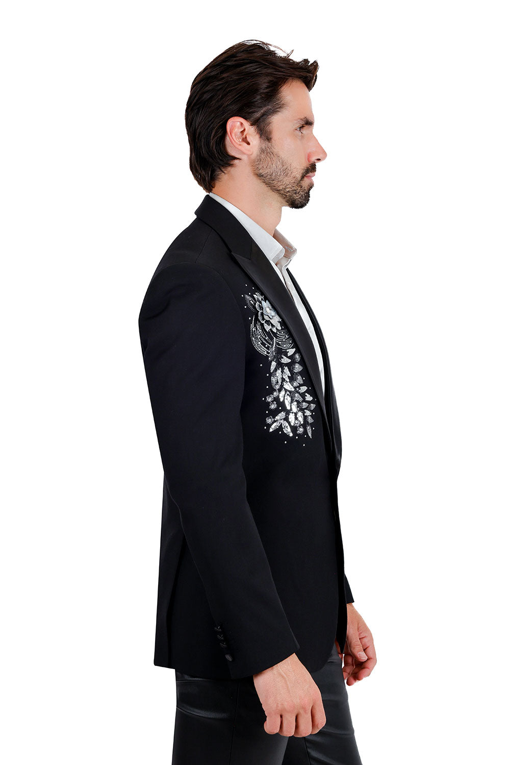 Barabas Men's Rhinestone embroidery flowers Peak Lapel Blazer 2EBL6 Black