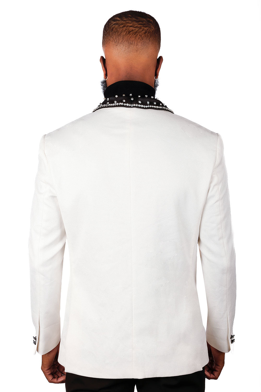 BARABAS Men's Jewels Rhinestone Shawl Lapel Blazer 2EBL7 White