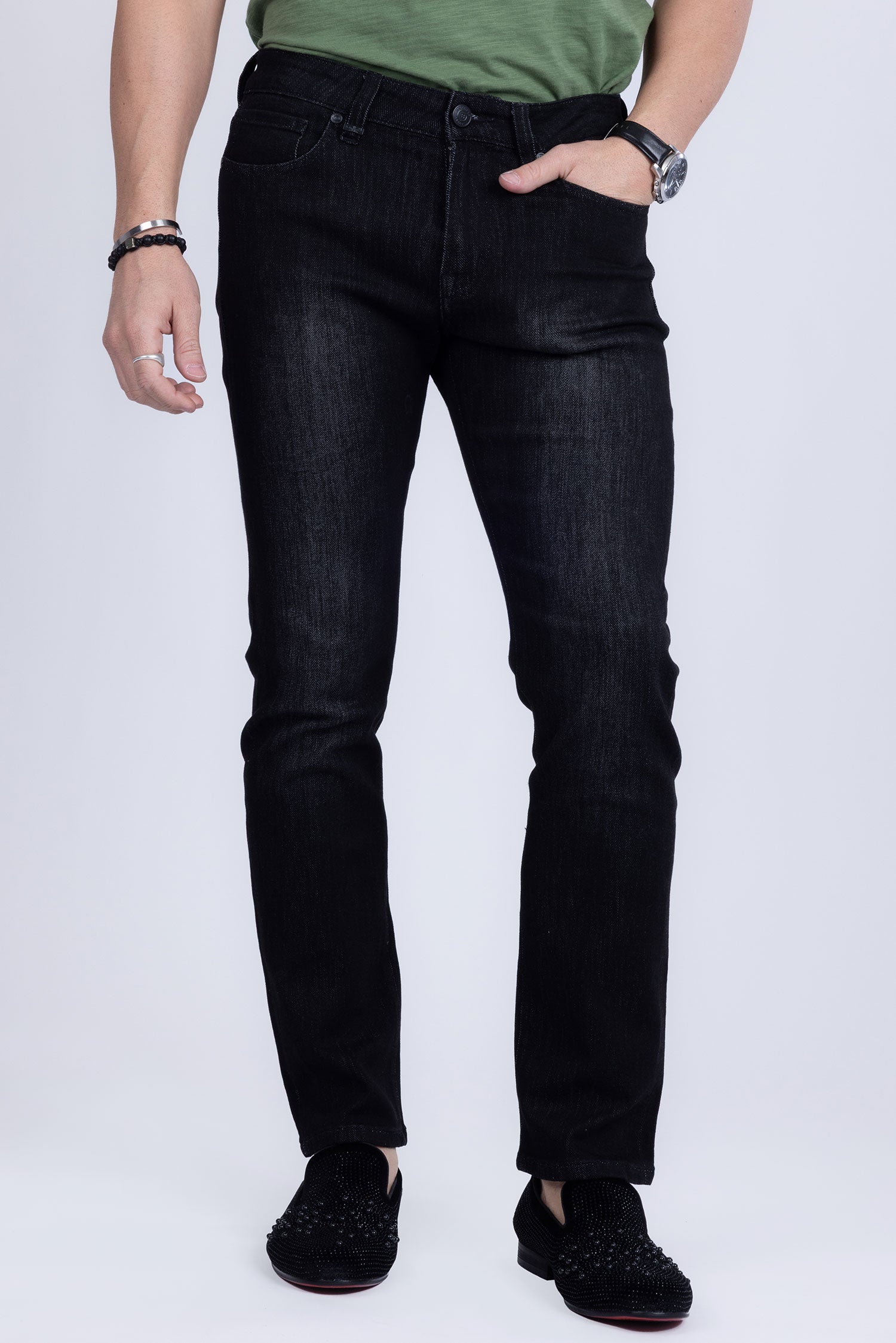 Barabas Men's Premium Light Wash Modern Denim Straight Jeans 2JE01ST Black