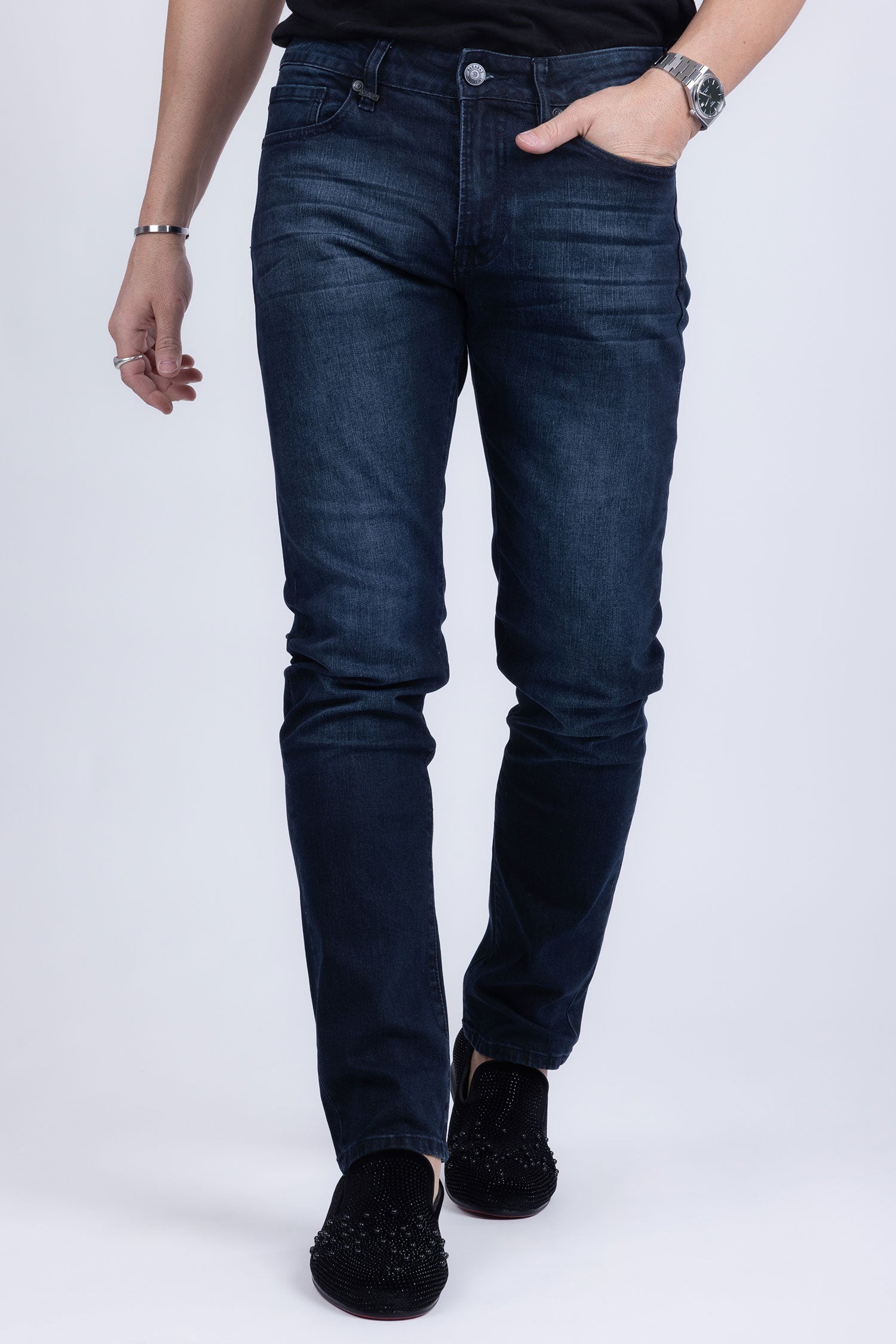 Barabas Men's Premium Dark Wash Blue Denim Straight Jeans 2JE07ST Blue