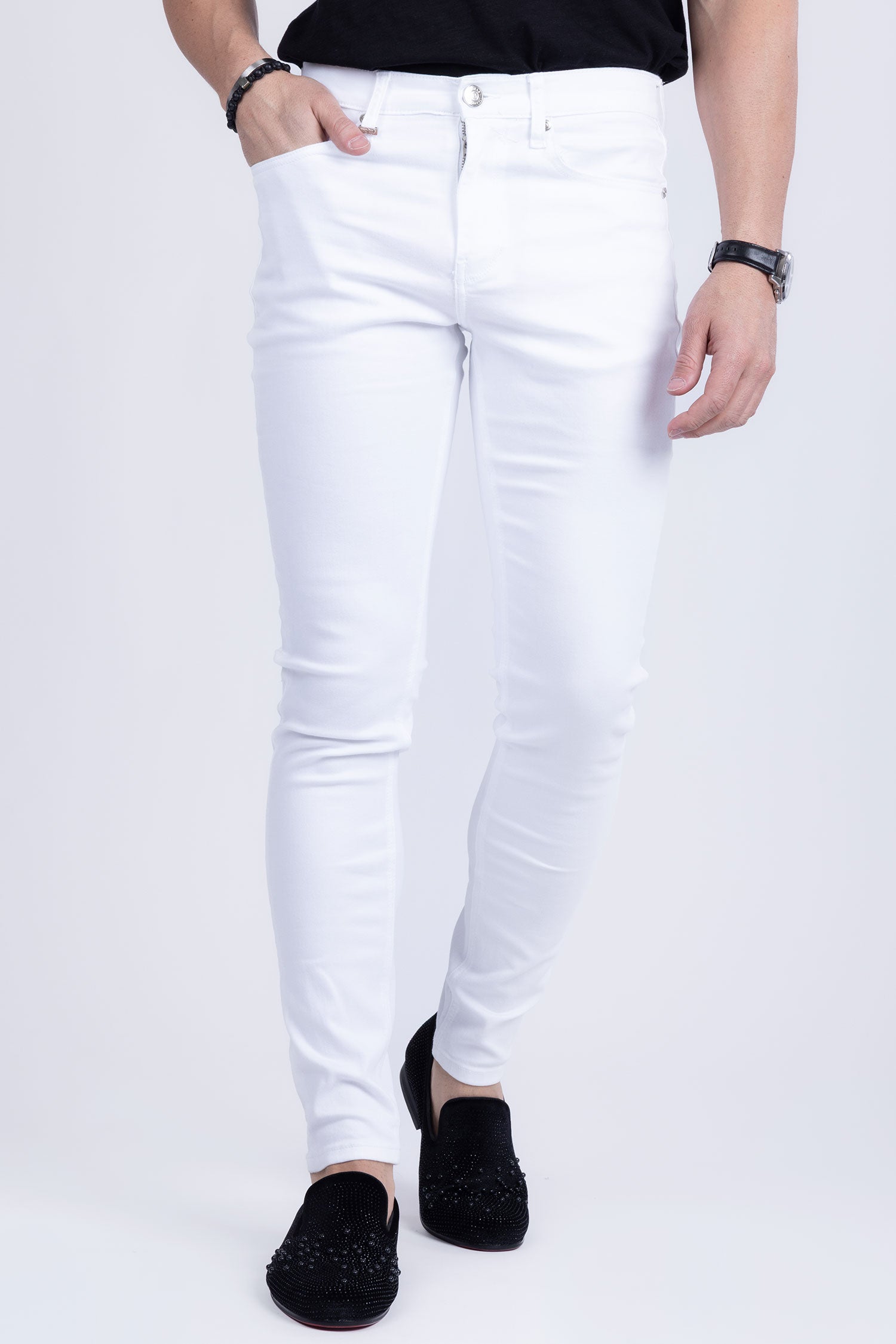 Barabas Men's Straight Fit Premium Solid White Denim Jeans 2JE10SL Jet White