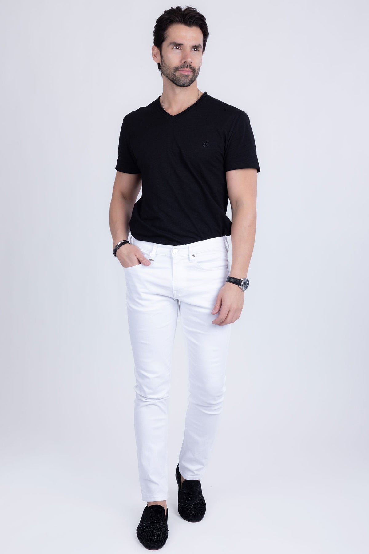 Barabas Men's Straight Fit Premium Solid White Denim Jeans 2JE10ST White
