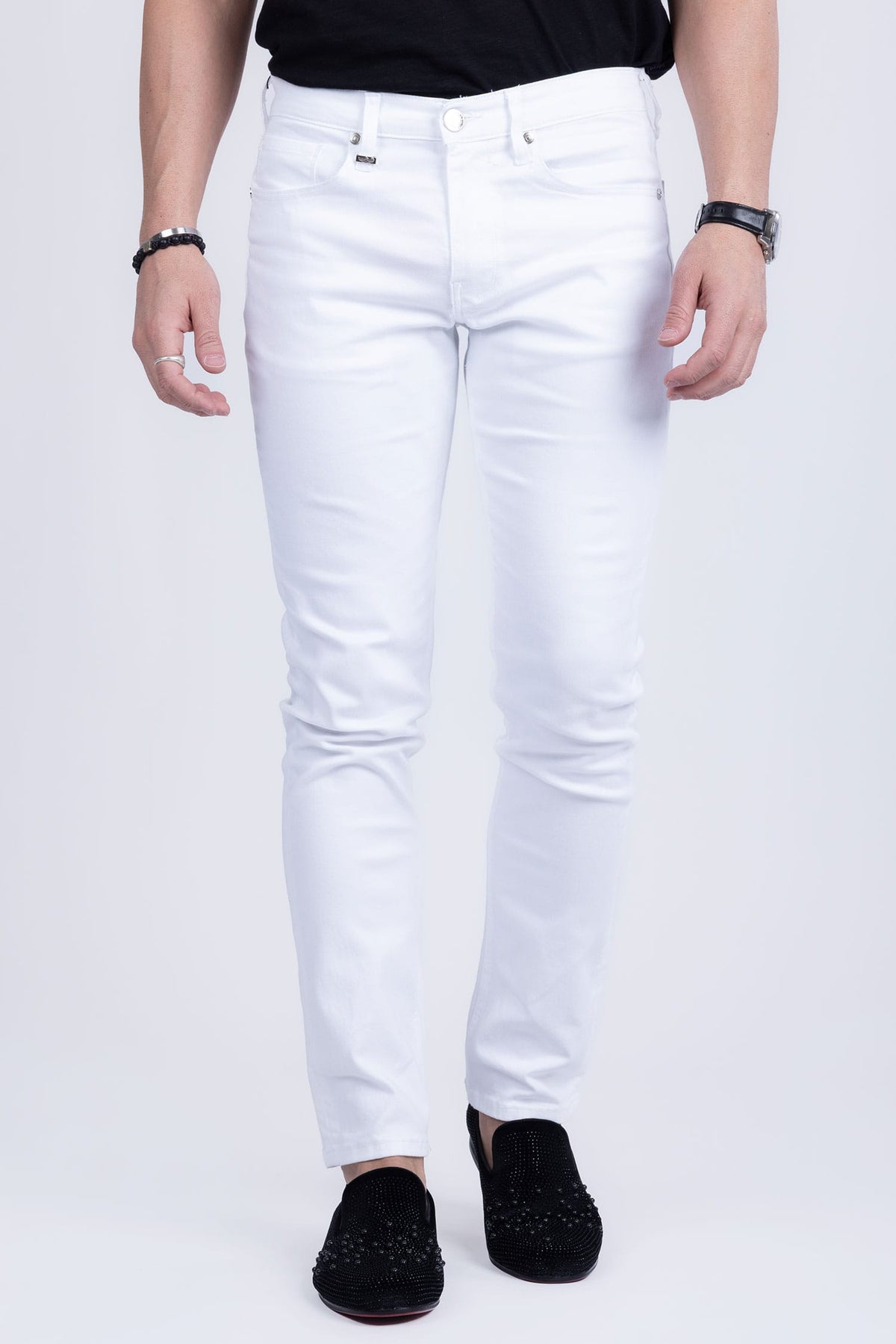 Barabas Men's Straight Fit Premium Solid White Denim Jeans 2JE10ST White