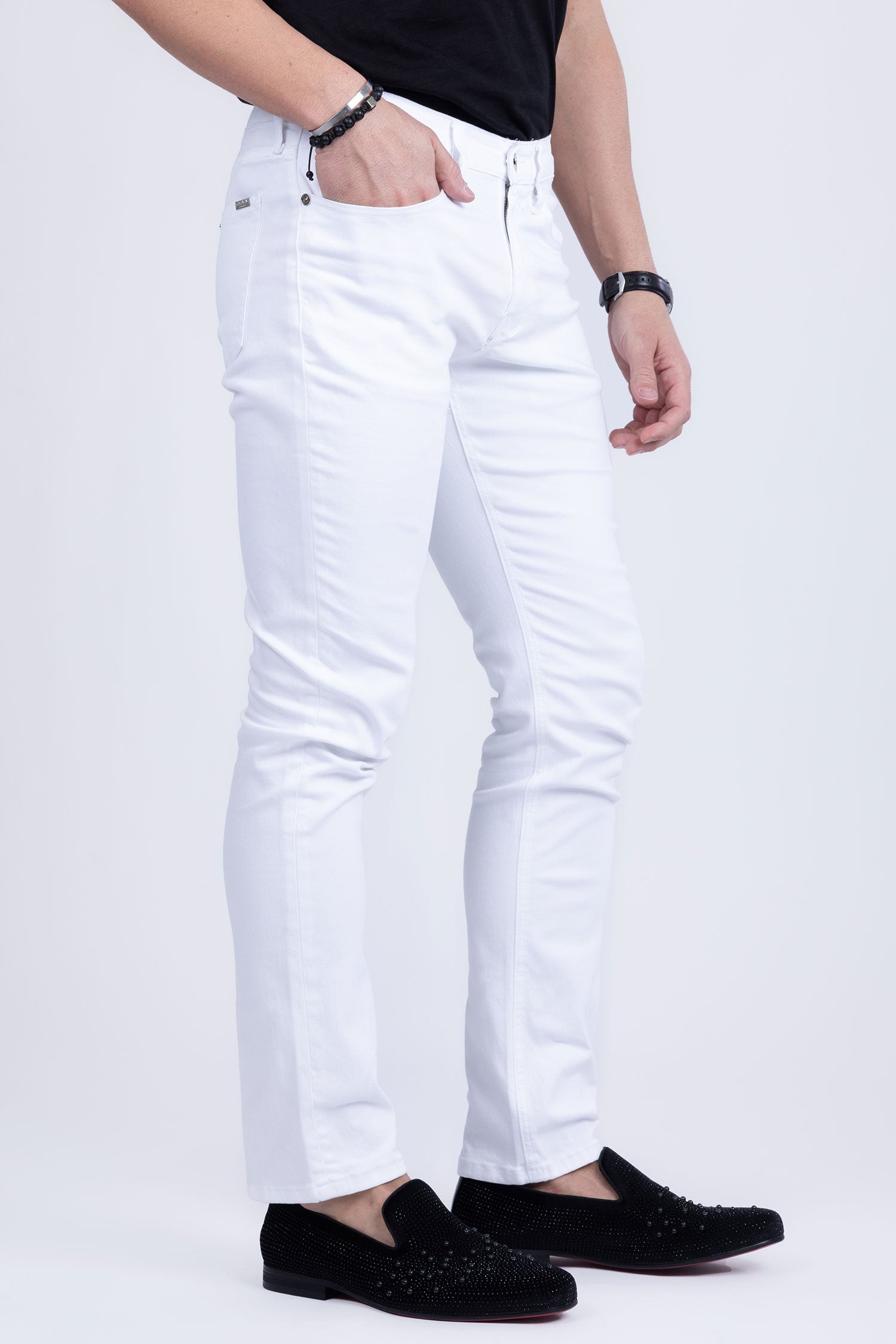 Barabas Men's Straight Fit Premium Solid White Denim Jeans 2JE10ST White