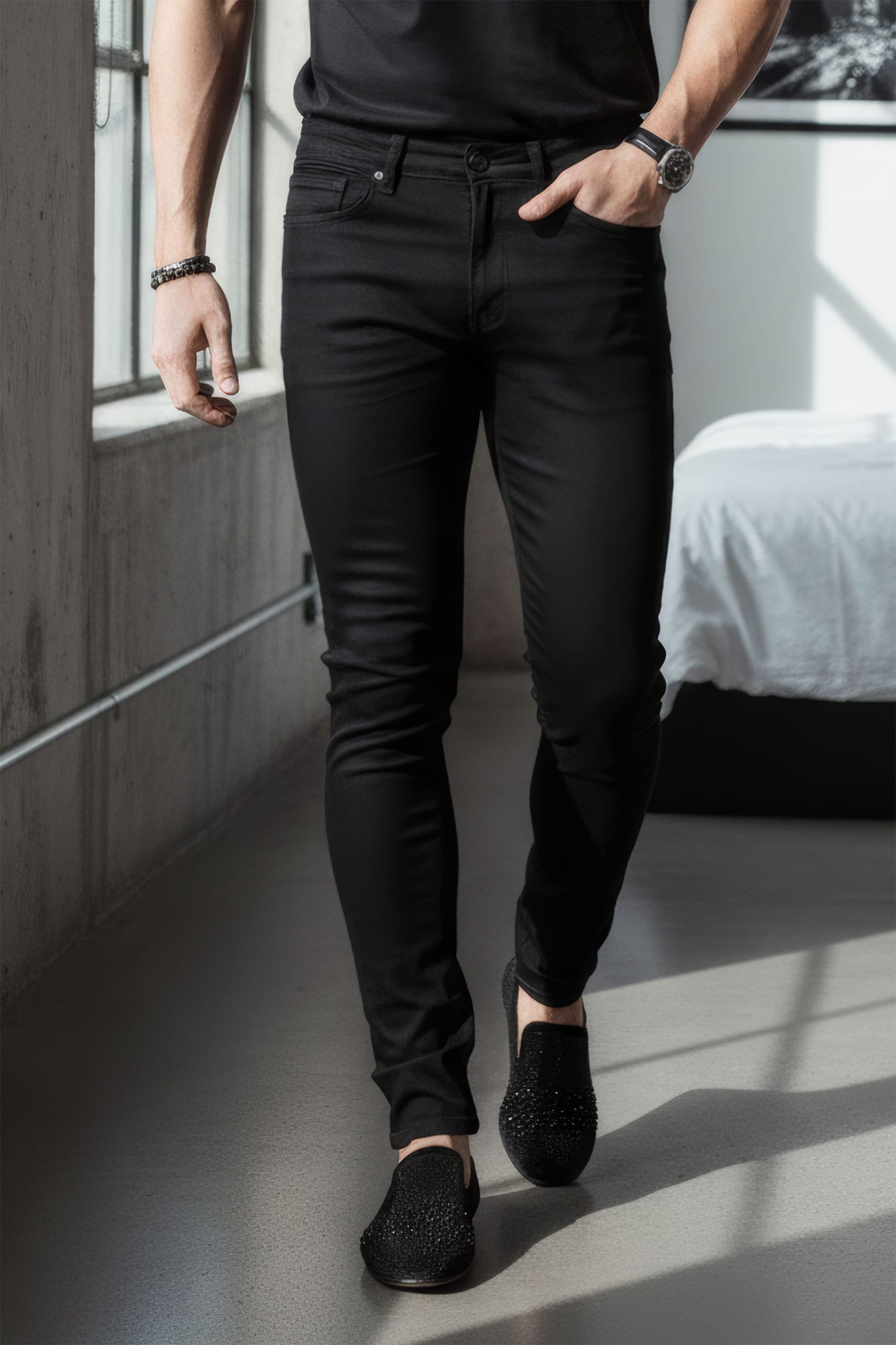 Barabas Men's Solid Color Slim Fit Contemporary Denim Jeans 2JE40 Black