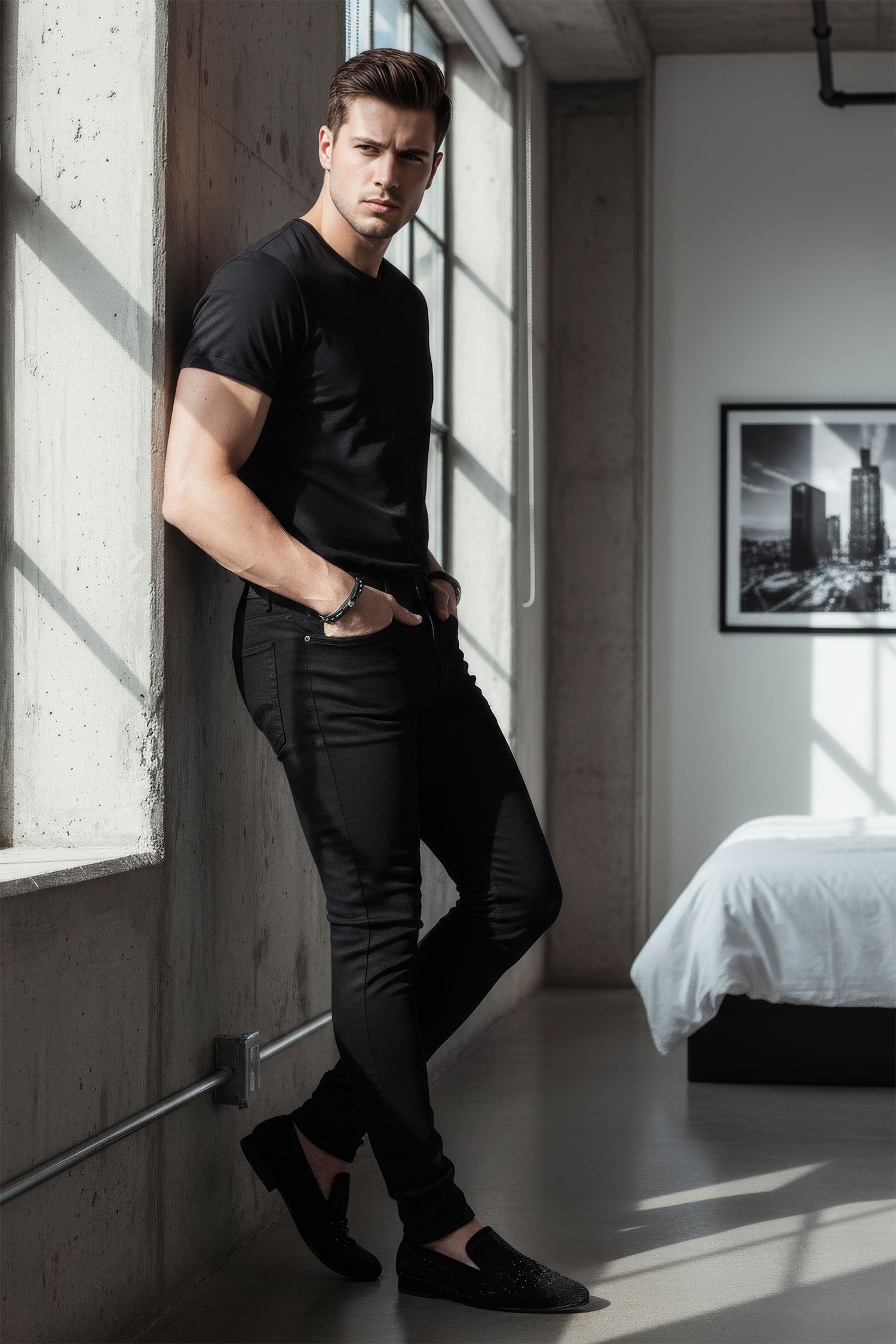 Barabas Men's Solid Color Slim Fit Contemporary Denim Jeans 2JE40 Black