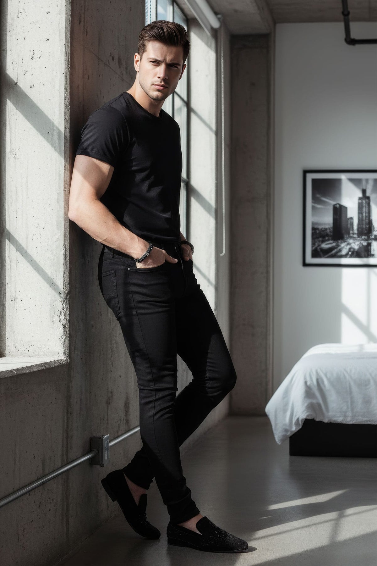 Barabas Men's Solid Color Slim Fit Contemporary Denim Jeans 2JE40 Black