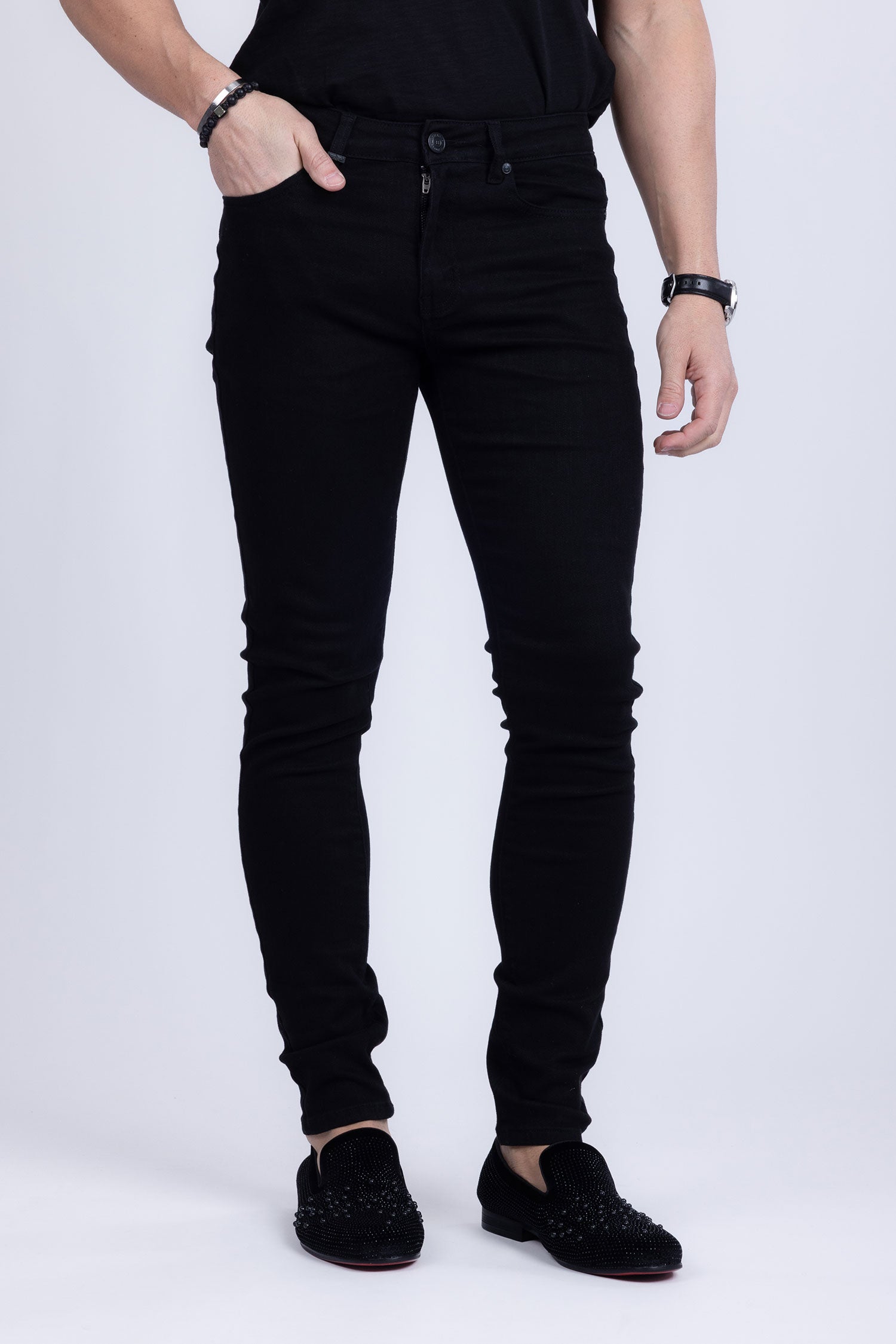 Barabas Men's Solid Color Slim Fit Contemporary Denim Jeans 2JE40 Black