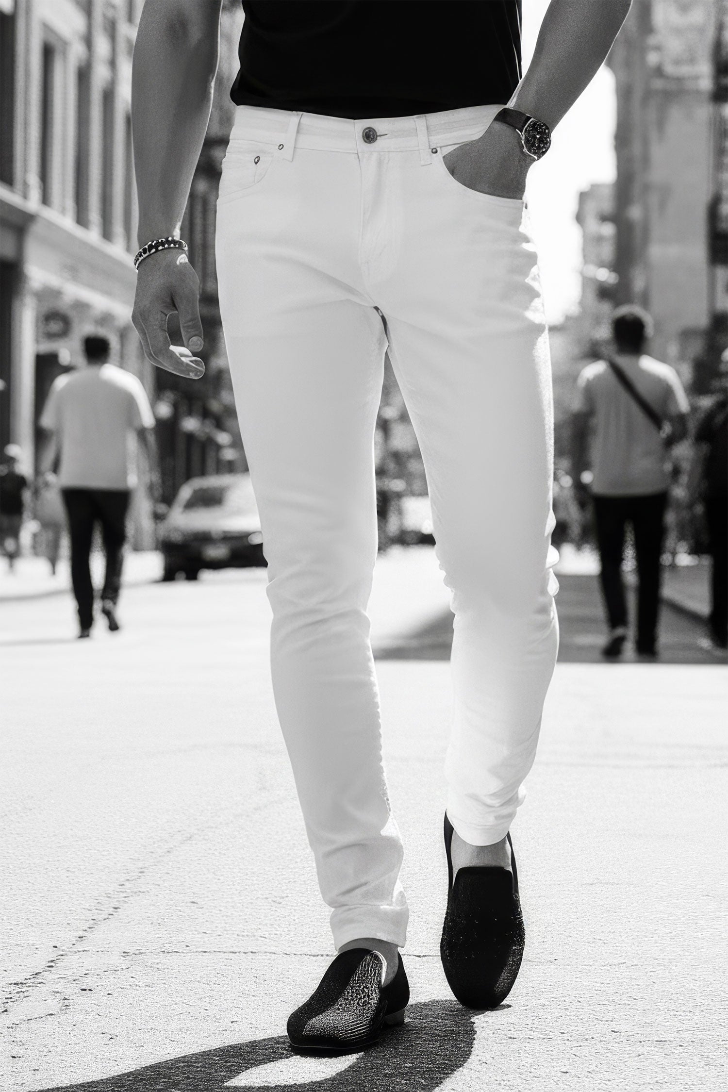 Barabas Men's Solid Color Slim Fit Contemporary Denim Jeans 2JE40 White