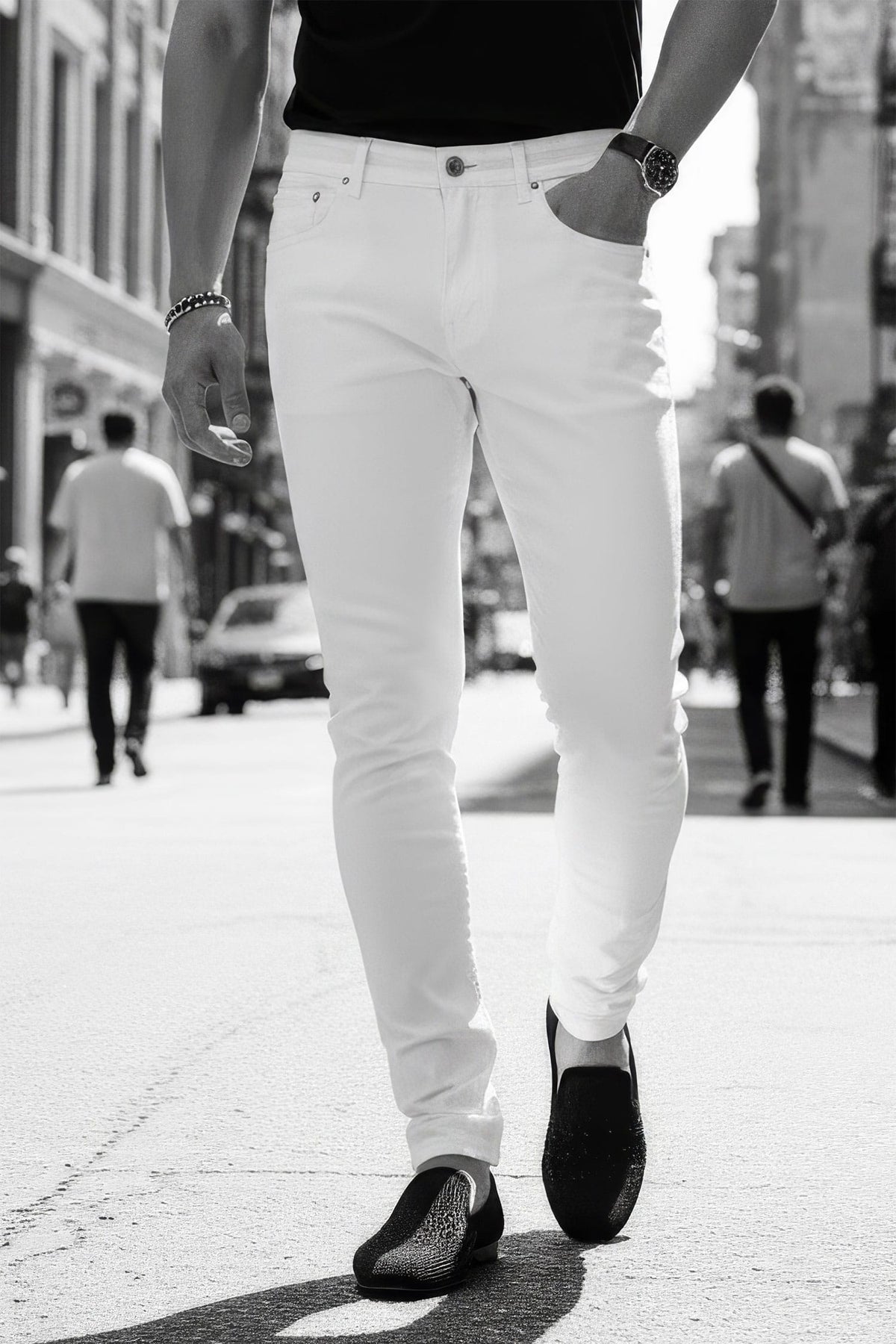 Barabas Men's Solid Color Slim Fit Contemporary Denim Jeans 2JE40 White