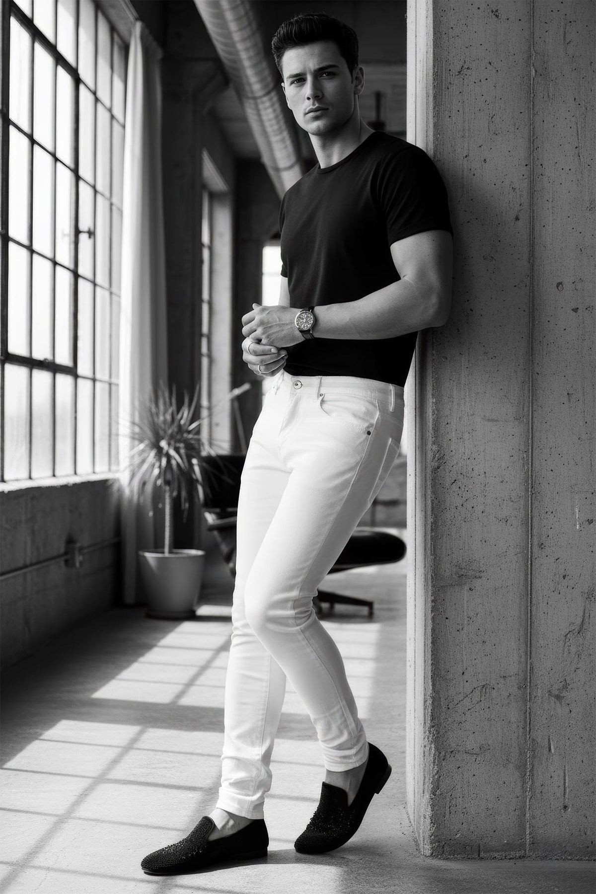 Barabas Men's Solid Color Slim Fit Contemporary Denim Jeans 2JE40 White