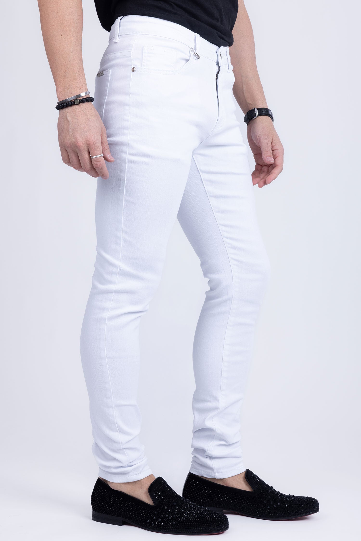 Barabas Men's Solid Color Slim Fit Contemporary Denim Jeans 2JE40 White