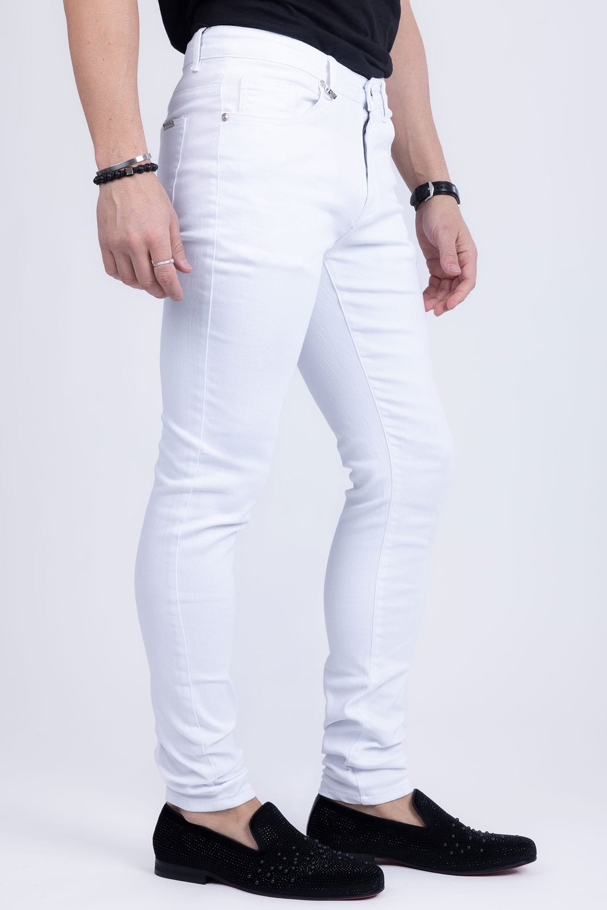 Barabas Men's Solid Color Slim Fit Contemporary Denim Jeans 2JE40 White