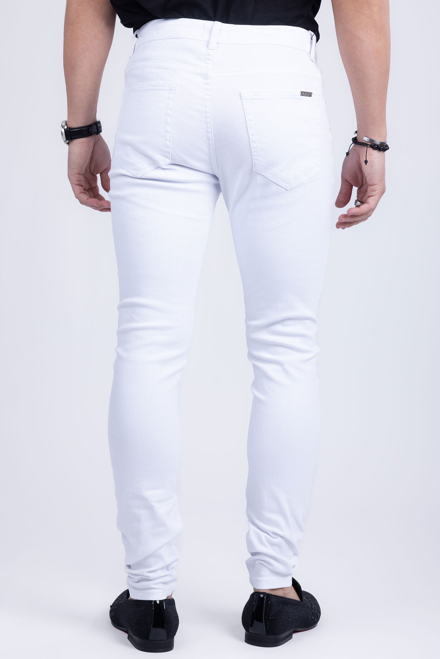 Barabas Men's Solid Color Slim Fit Contemporary Denim Jeans 2JE40 White