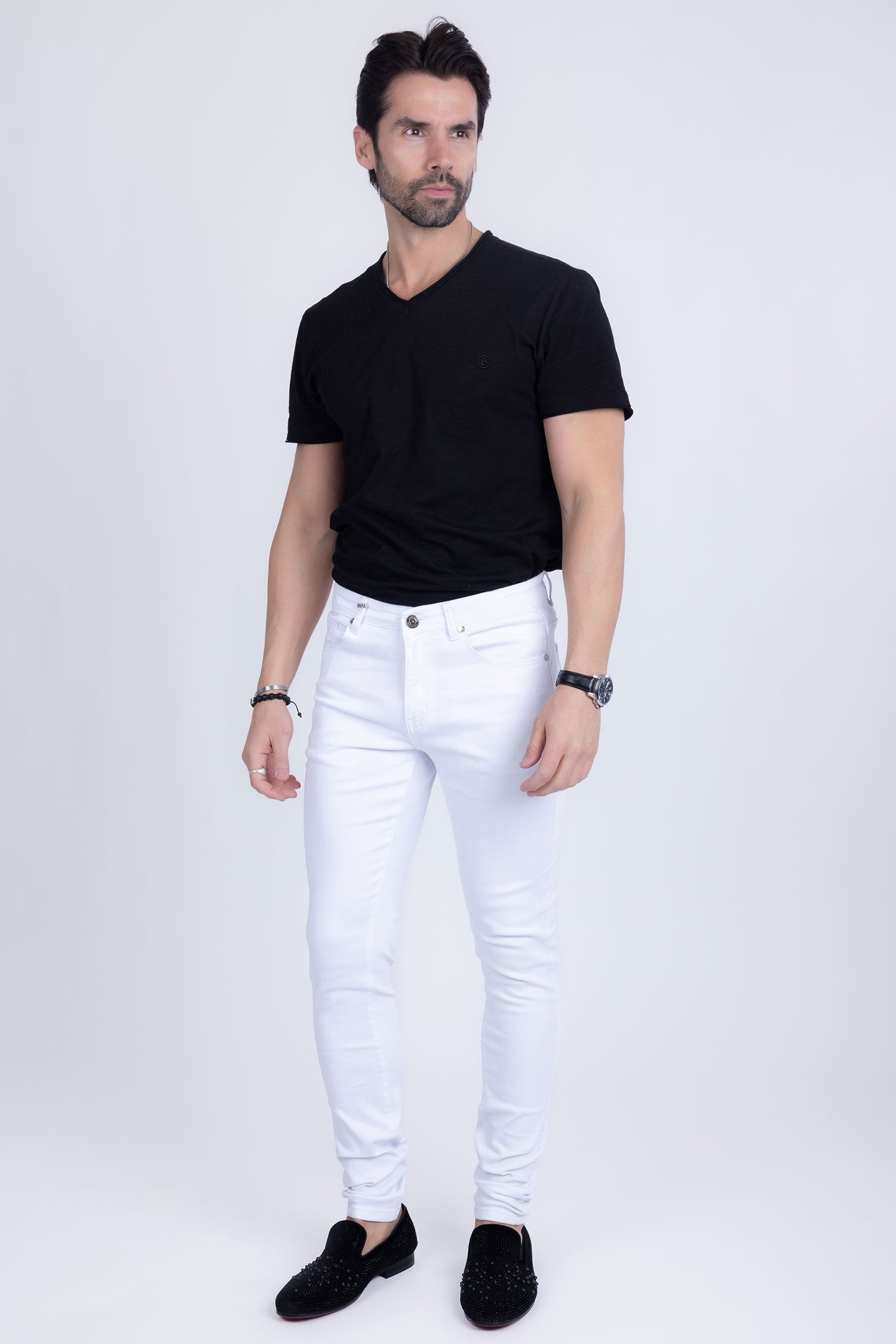 Barabas Men's Solid Color Slim Fit Contemporary Denim Jeans 2JE40 White
