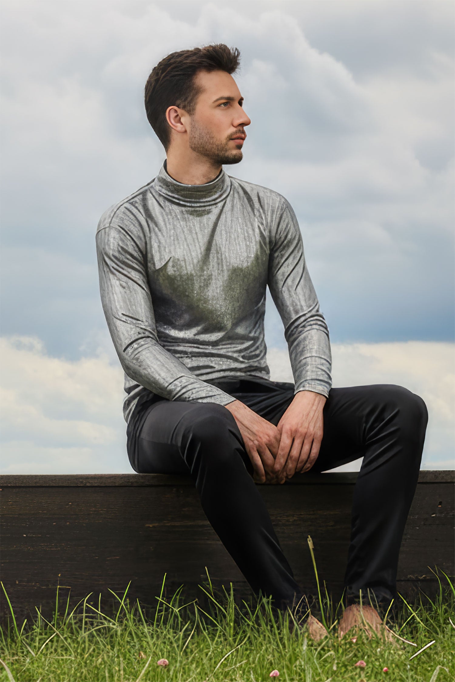 Barabas Men's Metallic Shiny Long Sleeve Turtleneck Sweater 2KT1000 Silver
