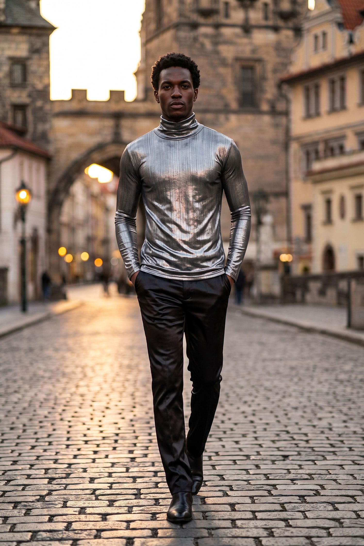 Barabas Men's Metallic Shiny Long Sleeve Turtleneck Sweater 2KT1000 Charcoal