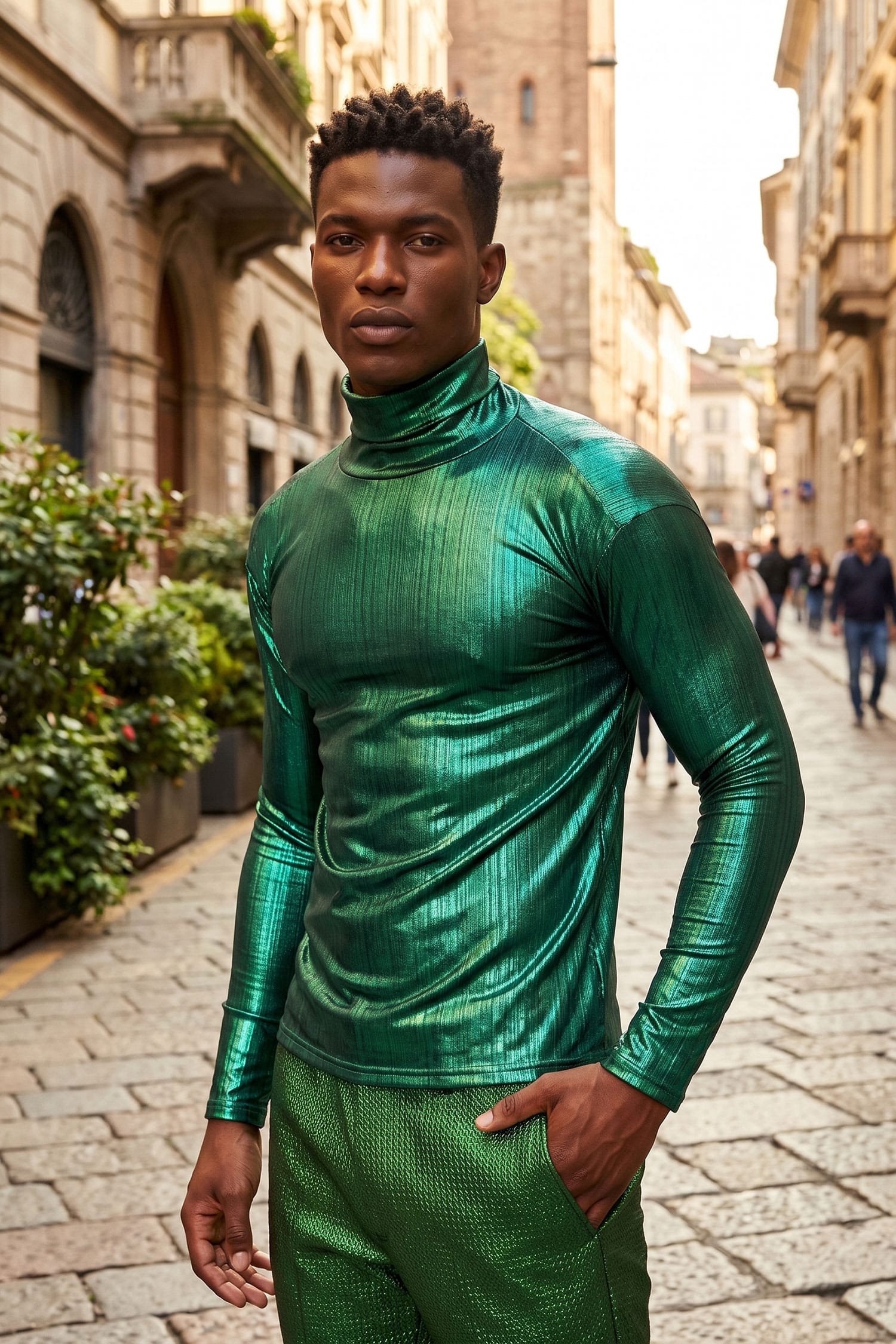 Barabas Men's Metallic Shiny Long Sleeve Turtleneck Sweater 2KT1000 Emerald