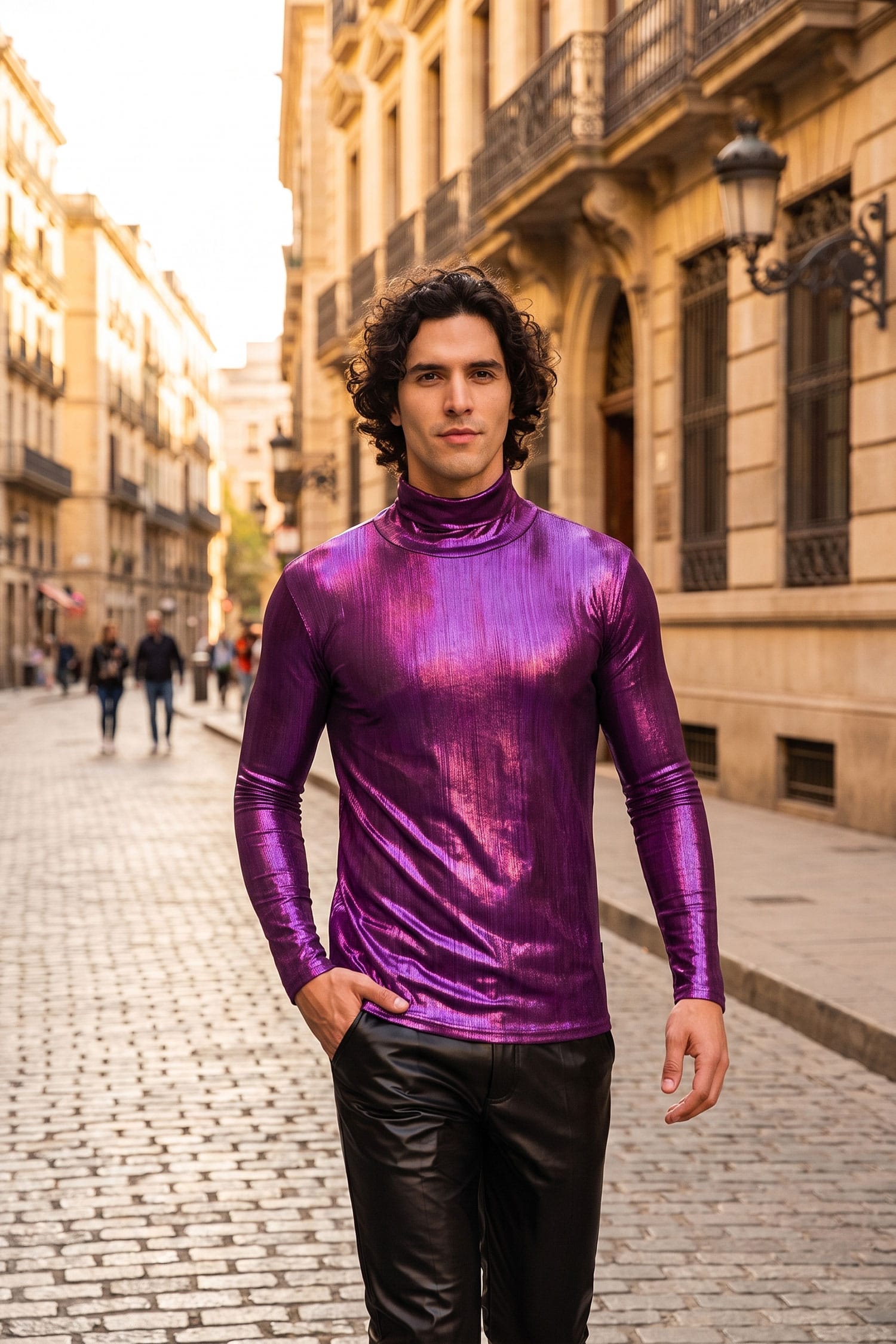 Barabas Men's Metallic Shiny Long Sleeve Turtleneck Sweater 2KT1000 Purple